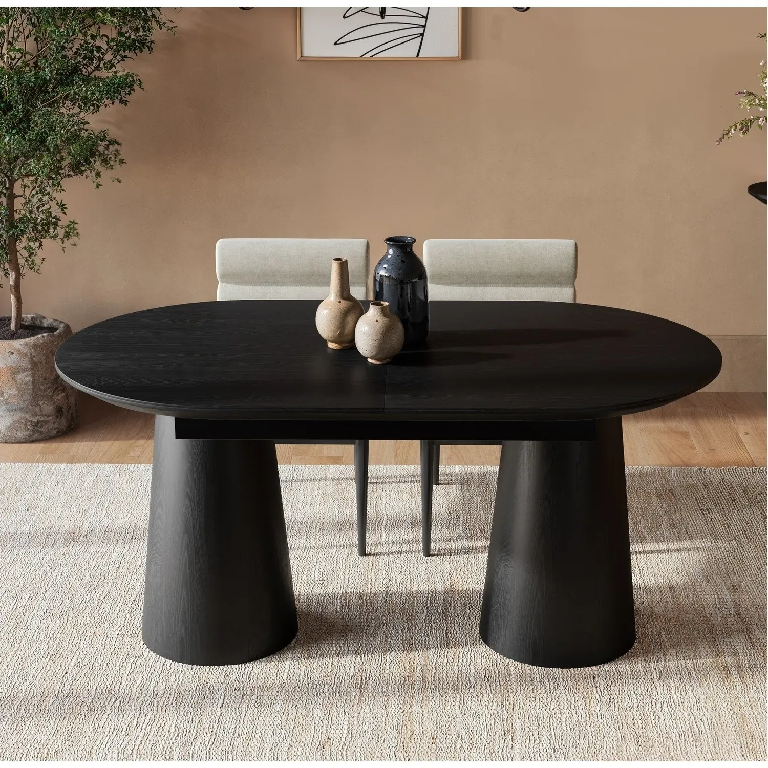 Malia Oval Extendable Dining Table - Black, Ash Veneer product