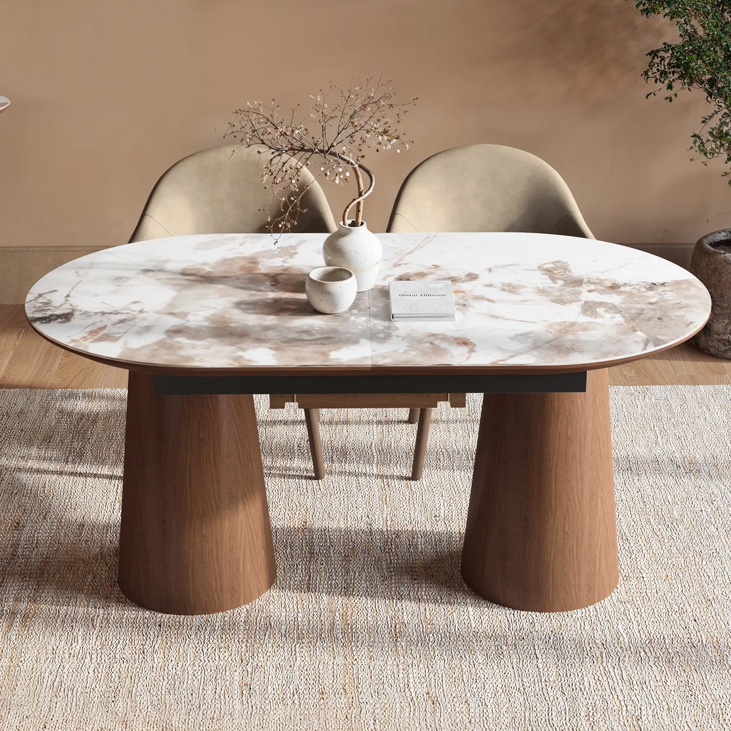 Malia Oval Extendable Dining Table - Brown, Ceramic product