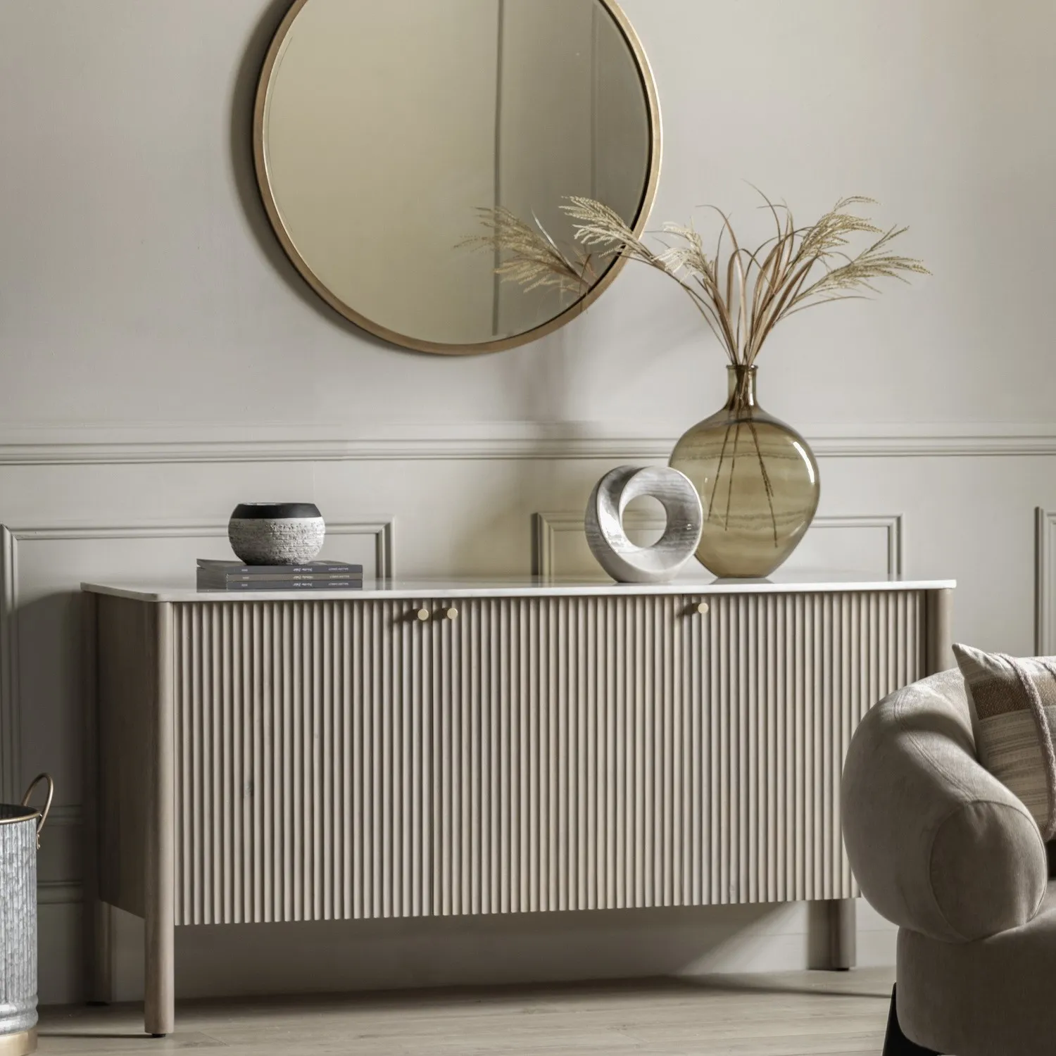 mango-wood-fluted-sideboard-with-marble-top-marmon-caspian-hosue image