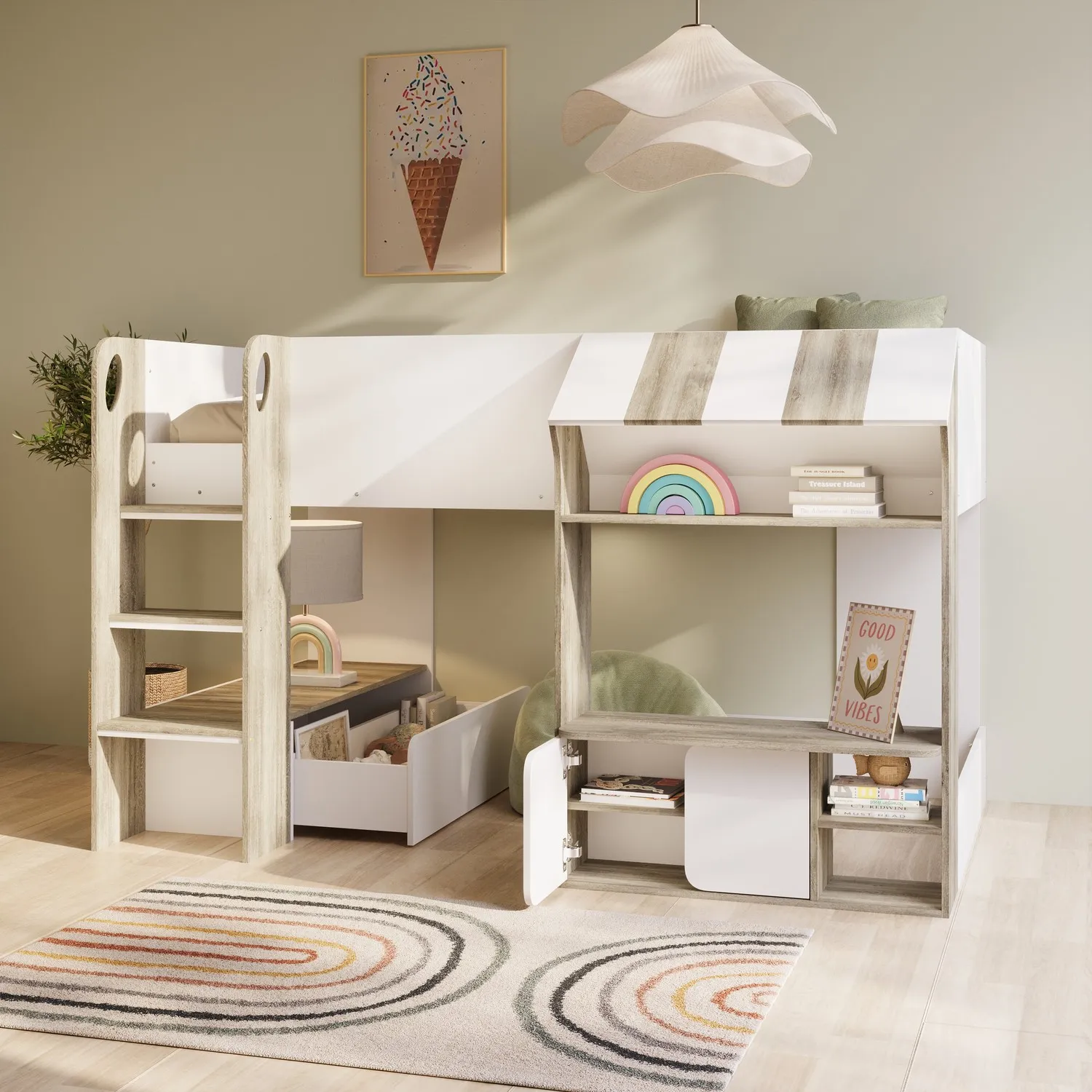 Marcel Mid Sleeper Cabin Bed with Storage - White, MDF product