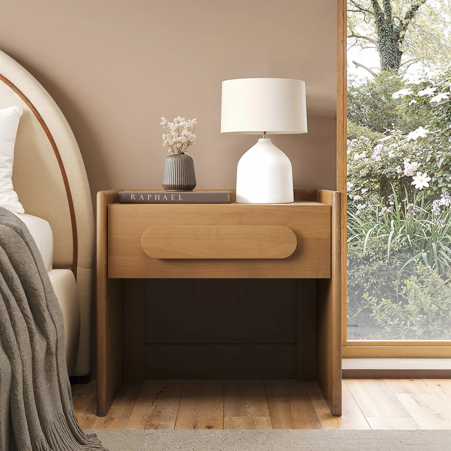 Wide 1 Drawer Bedside Table - Dark Wood, Solid Pine alternate view