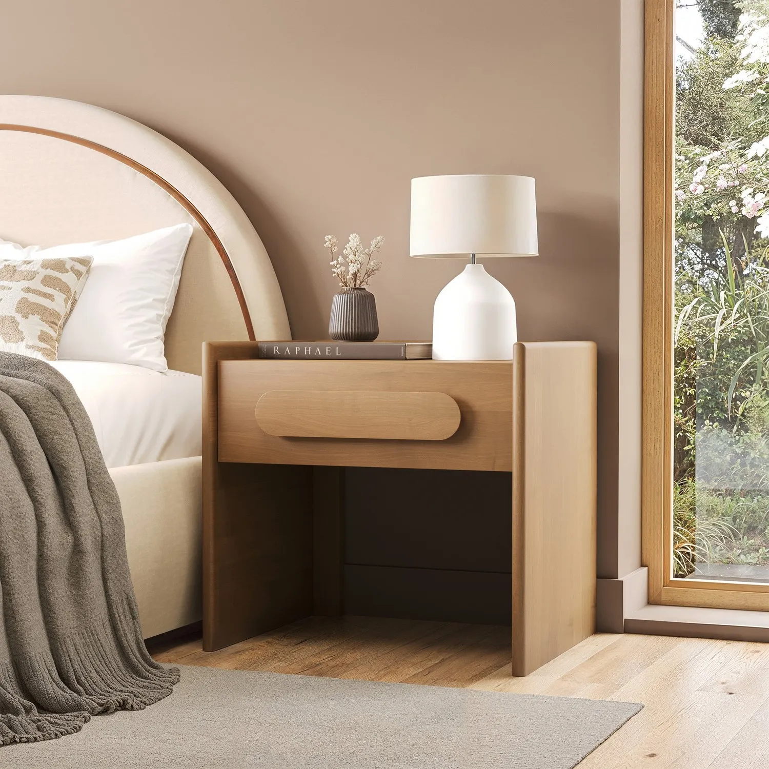 Wide 1 Drawer Bedside Table - Dark Wood, Solid Pine product