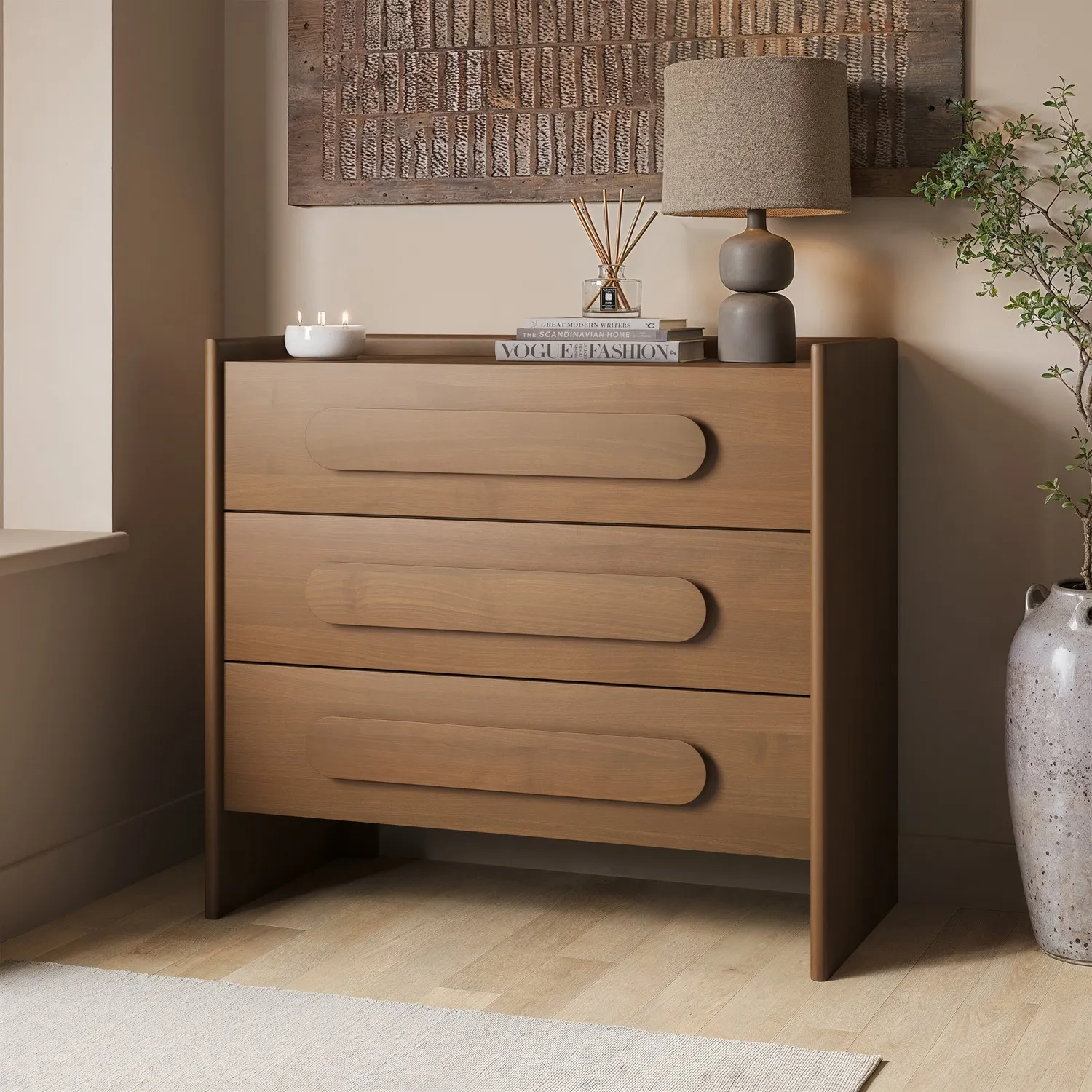 Wide 3 Drawer Chest of Drawers - Dark Wood, Pine alternate view
