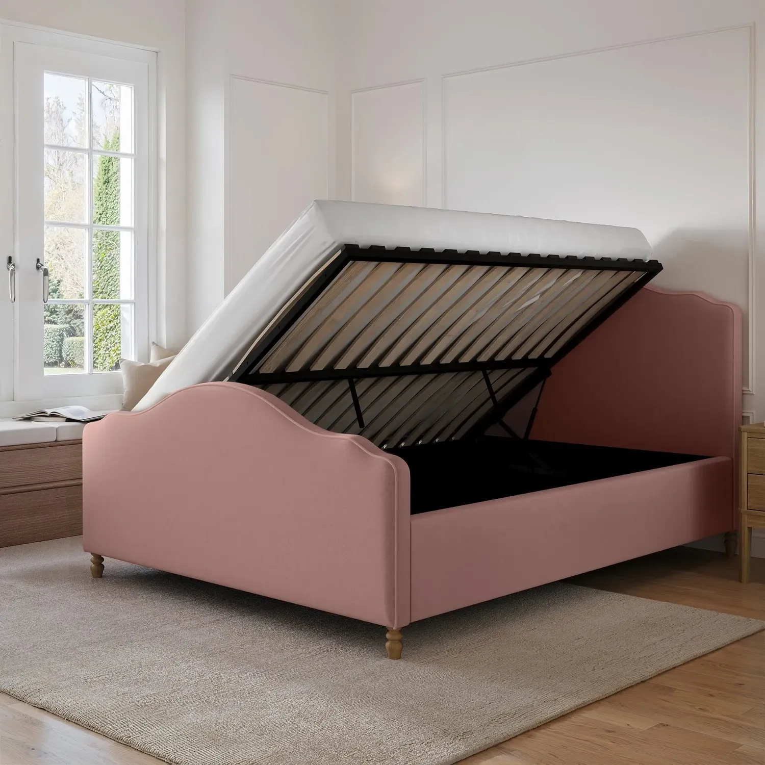 King Size Ottoman Storage Bed with Storage - Pink, Chenille product