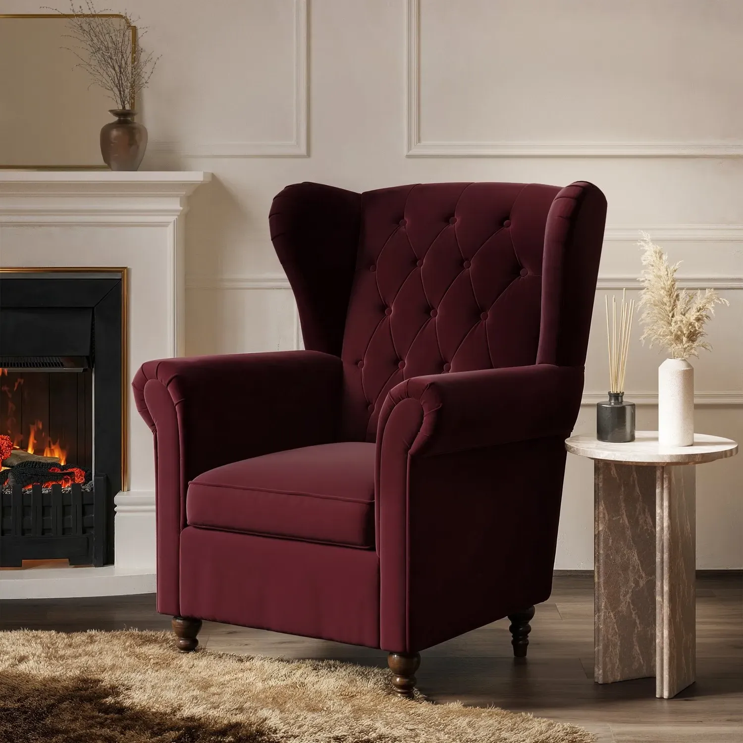 Martha Wingback Armchair - Burgundy, Velvet product