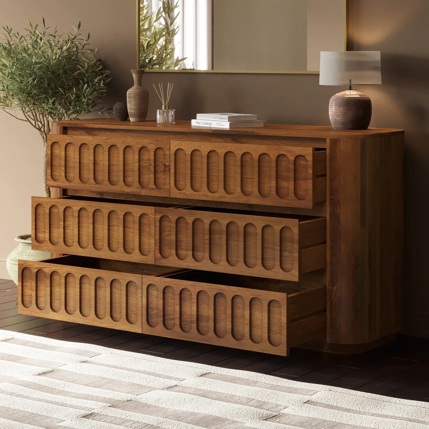 Wide 6 Drawer Chest of Drawers - Dark Brown, Mango Wood alternate view