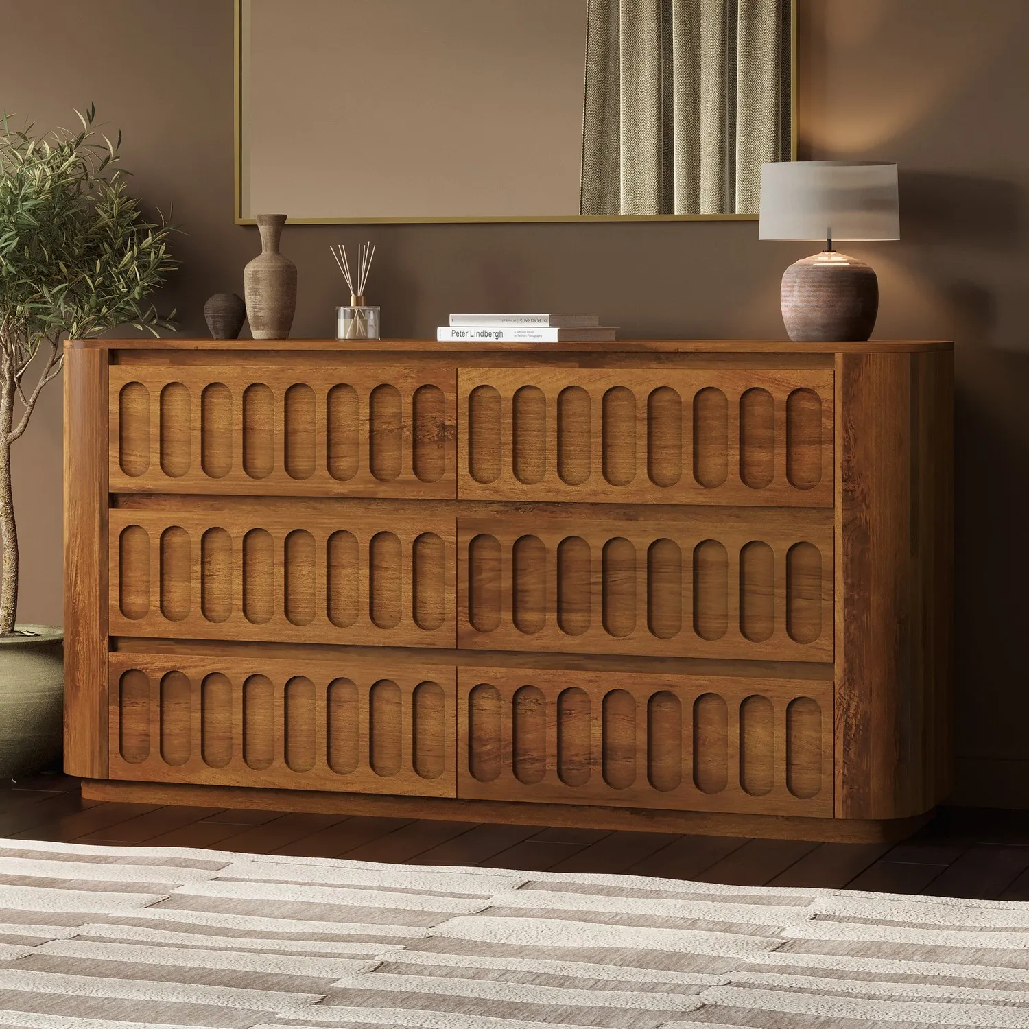 Wide 6 Drawer Chest of Drawers - Dark Brown, Mango Wood product