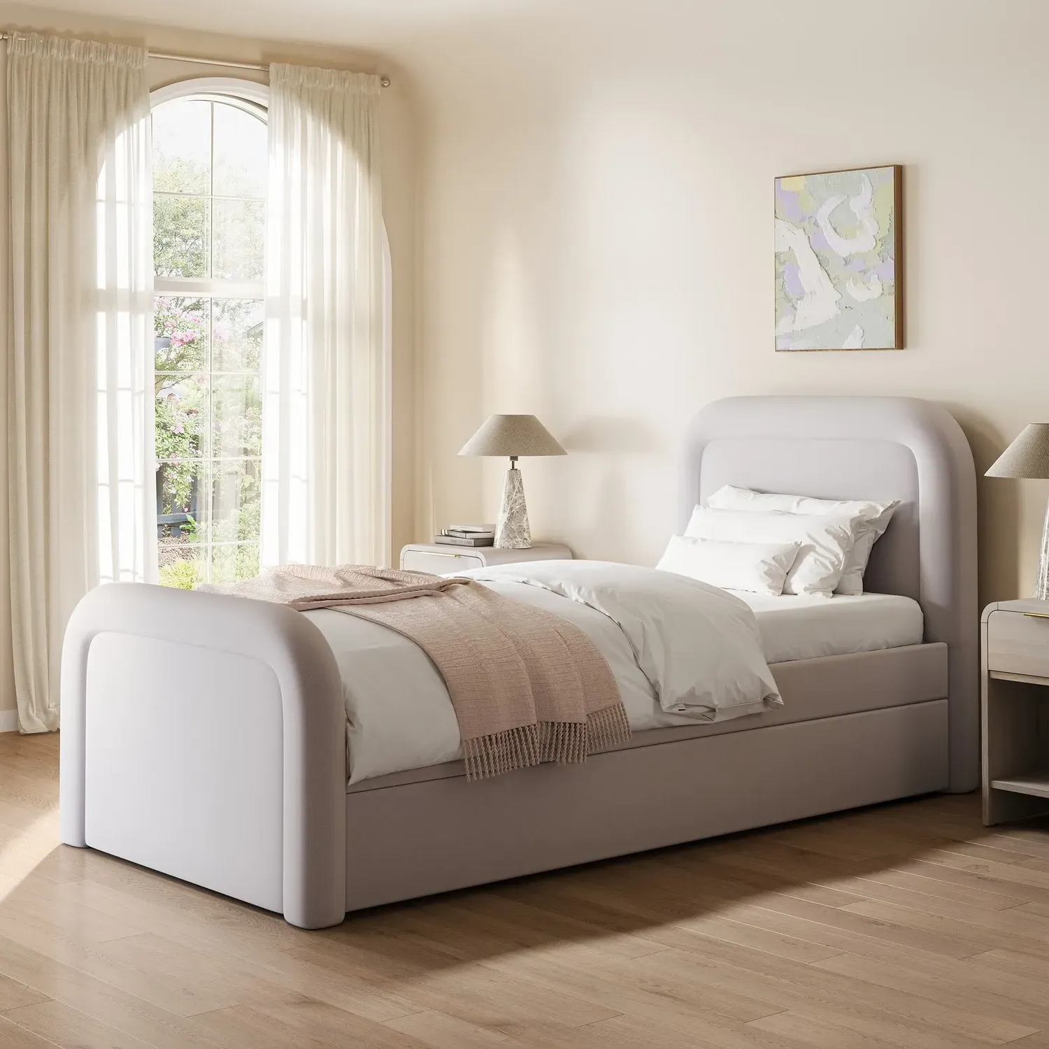 Single Guest Bed with Trundle and Curved Headboard - Lilac, Chenille alternate view