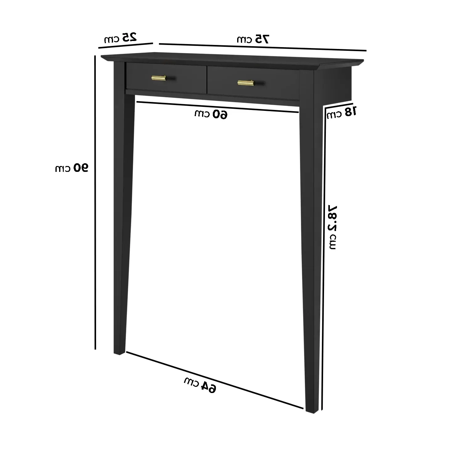 Extra Narrow Radiator Cover with Brass Handles - Black, Rubberwood alternate view