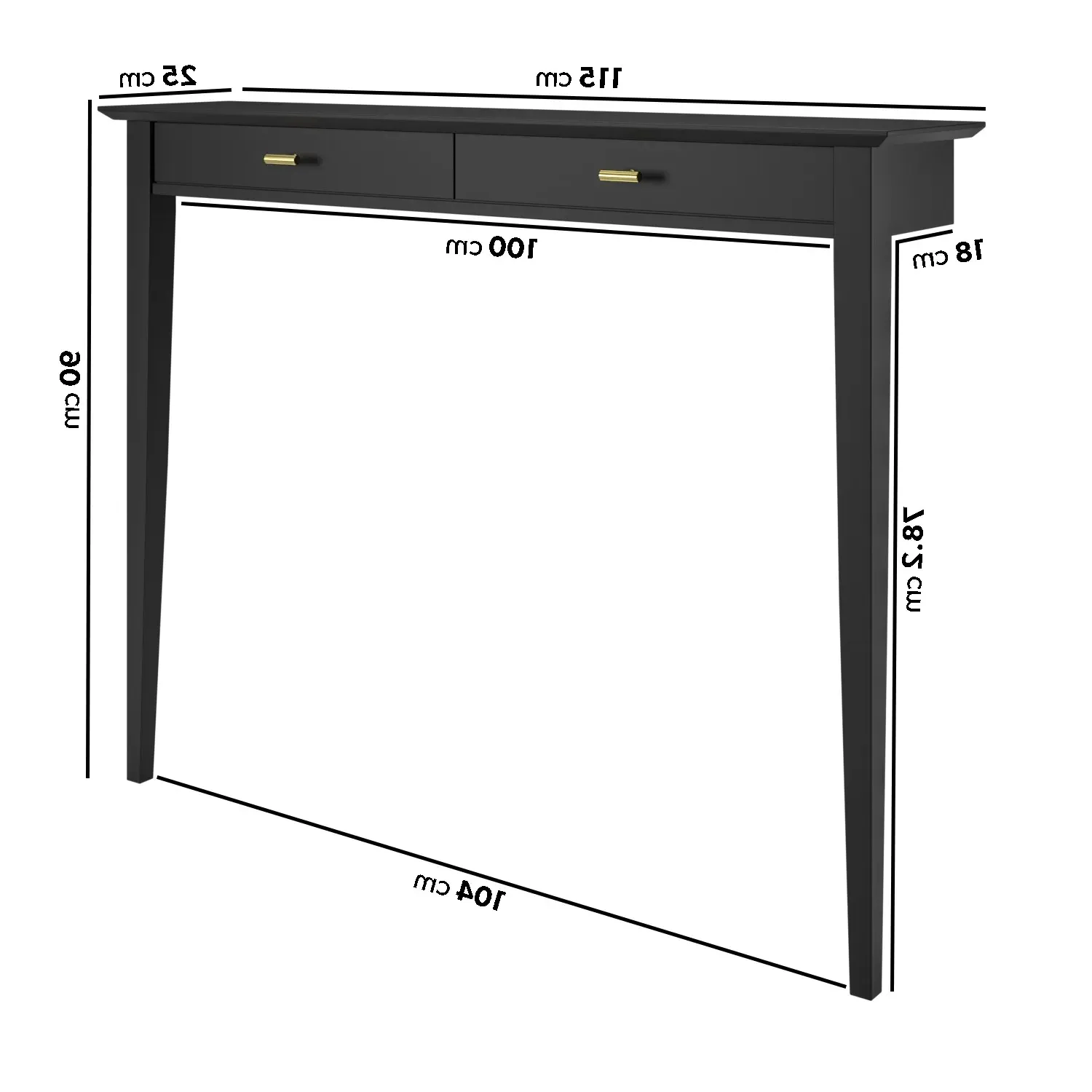 Noa Narrow Console Table with Fluted Detail - Black, Rubberwood alternate view