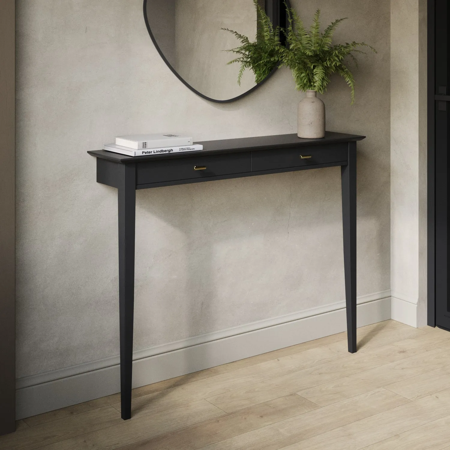 Noa Narrow Console Table with Fluted Detail - Black, Rubberwood product