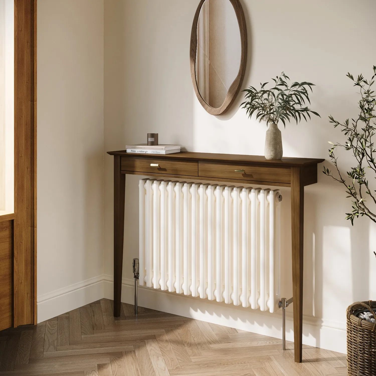 Noa Narrow Radiator Cover - Brown, Walnut Veneer product