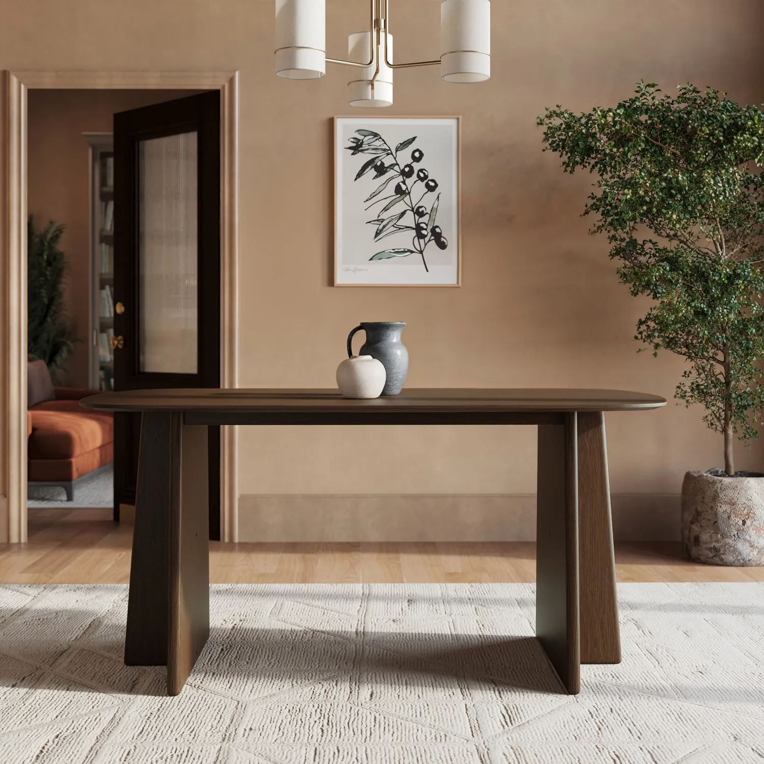 Rectangular Dining Table Seats 4 - Walnut, Solid Rubberwood product