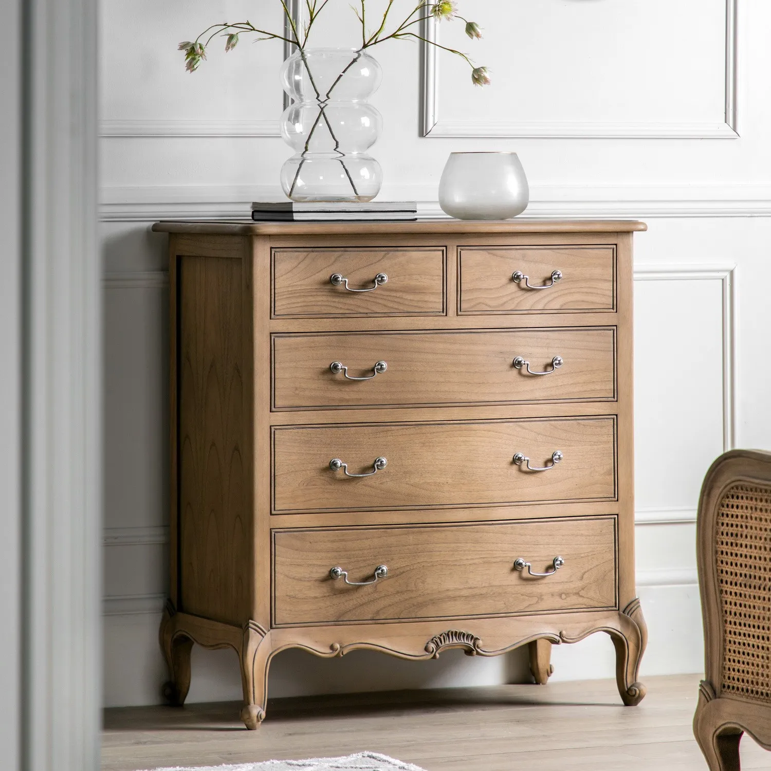 oak-french-chest-of-5-drawers-chic-caspian-house image