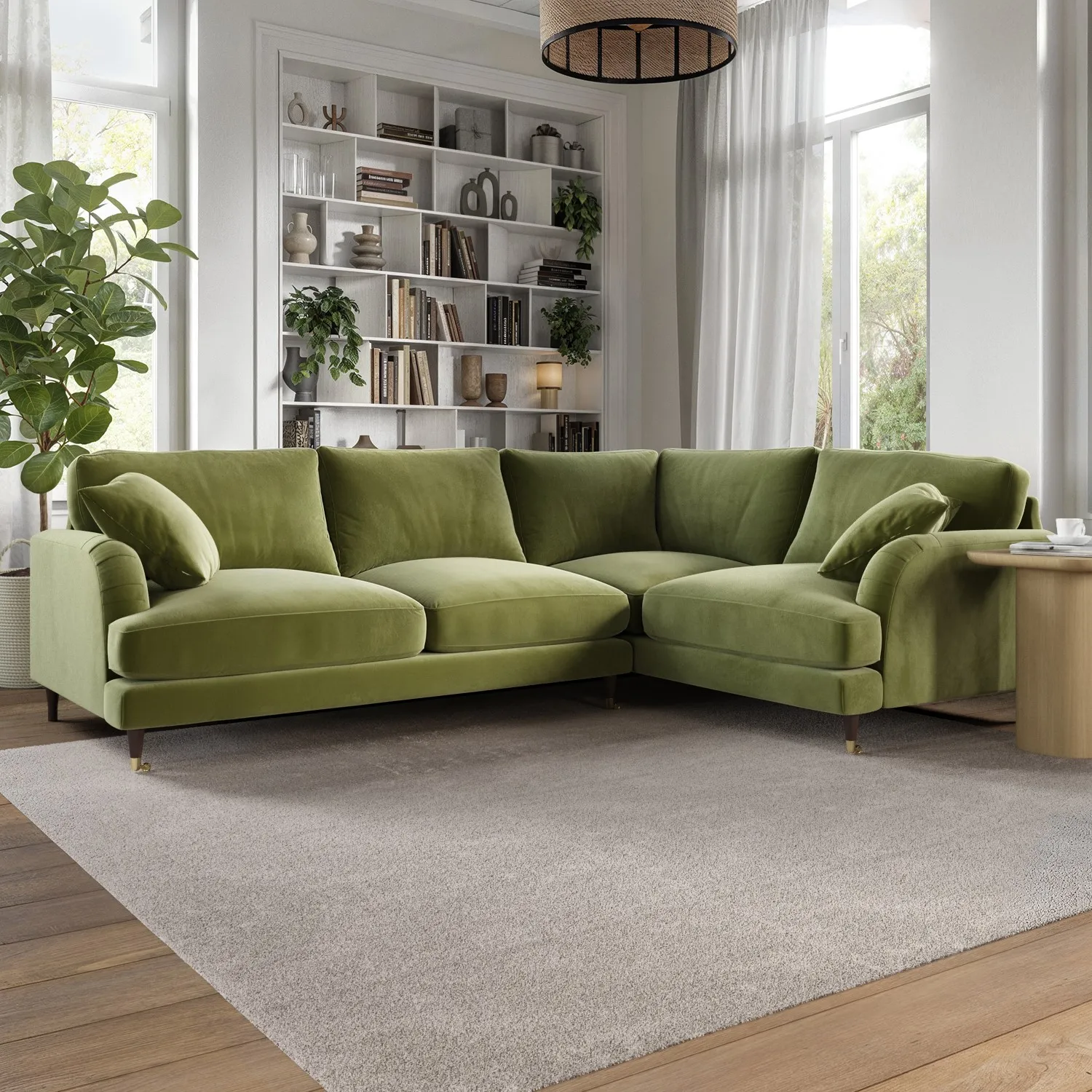 olive-green-velvet-4-seater-right-hand-corner-sofa-payton image