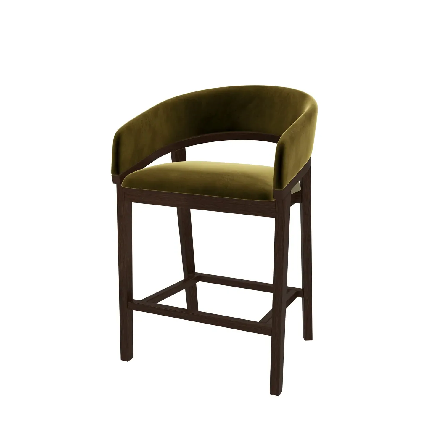 Curved Kitchen Stool with Back - Olive Green, Velvet alternate view