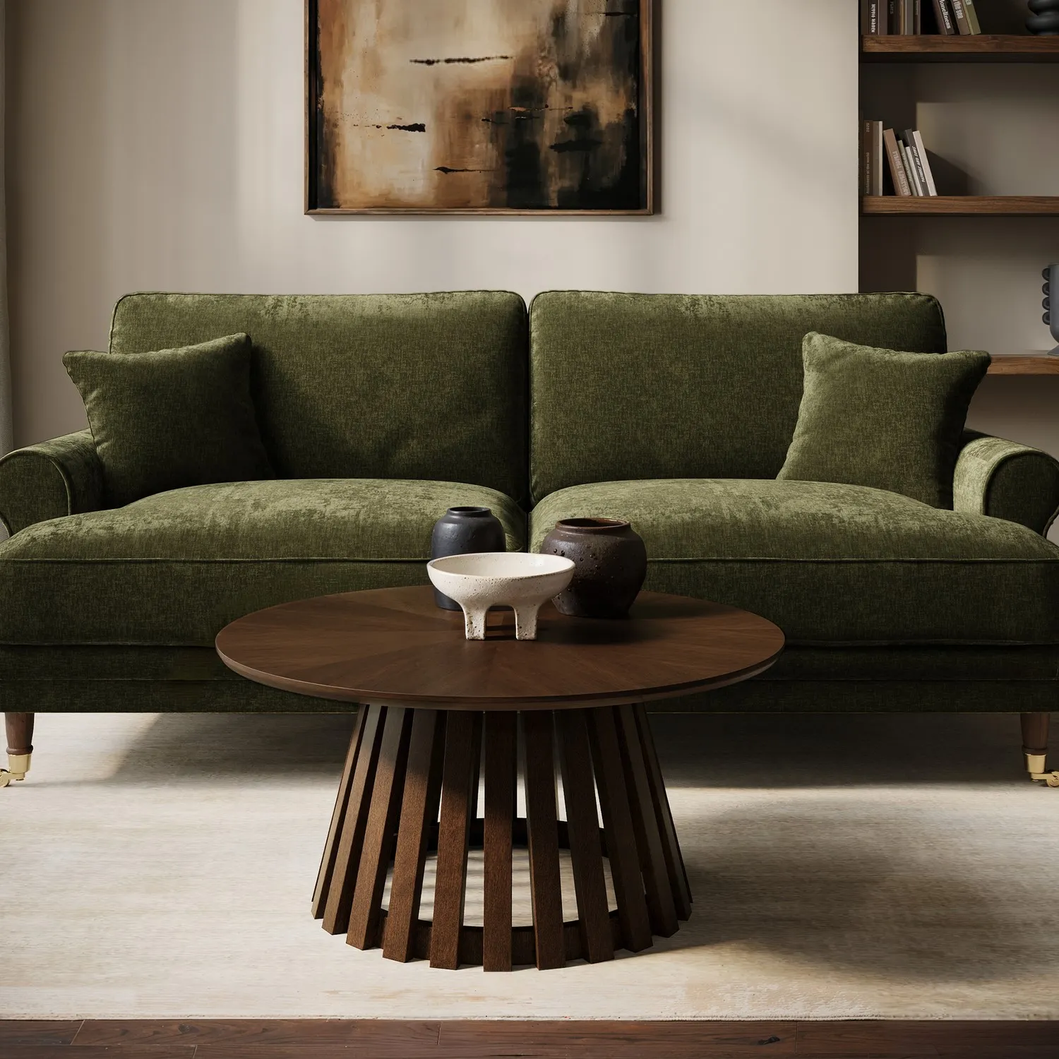 Round Large Pedestal Coffee Table - Walnut, Solid Rubberwood product