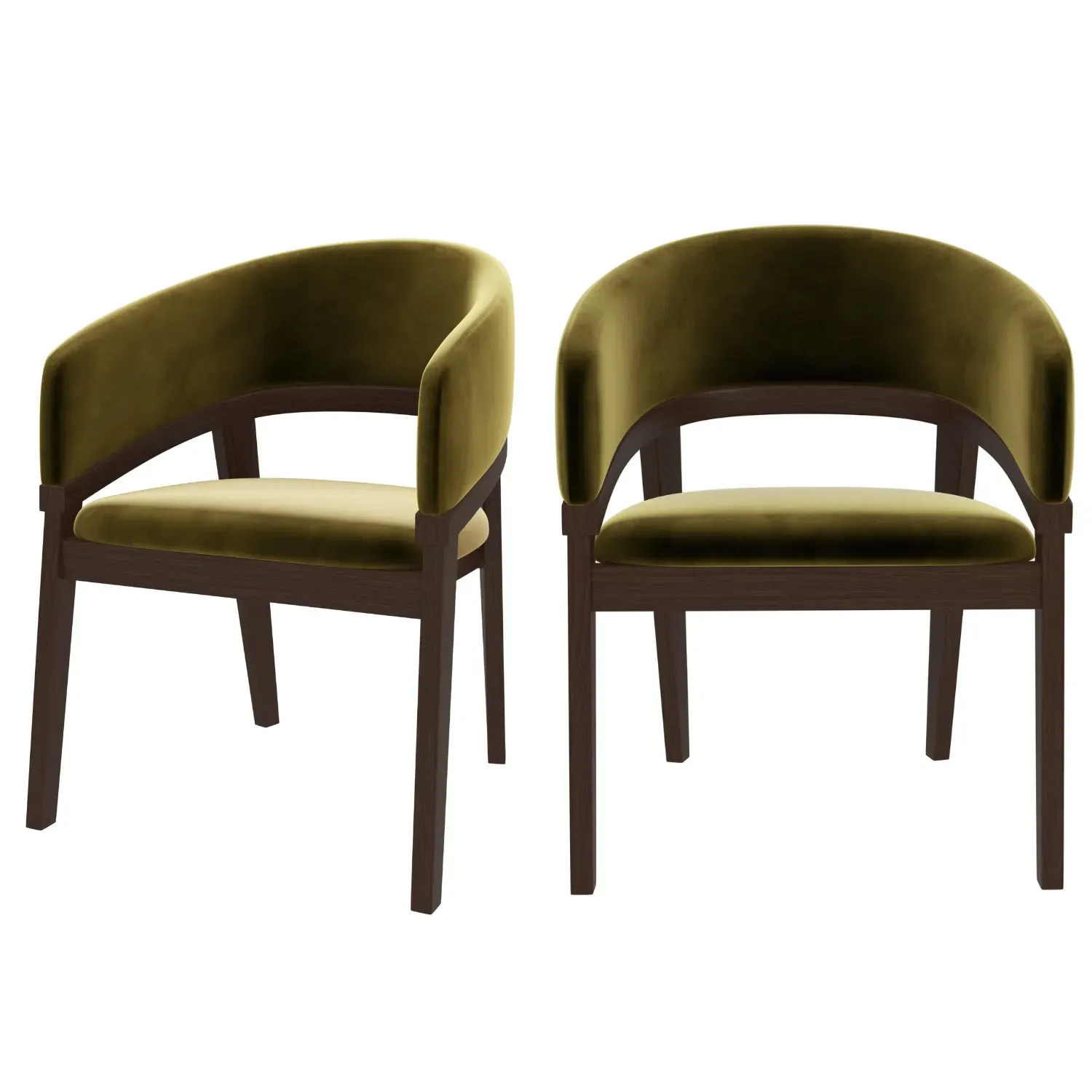 Set of 2 Curved Dining Chairs - Olive Green, Velvet alternate view
