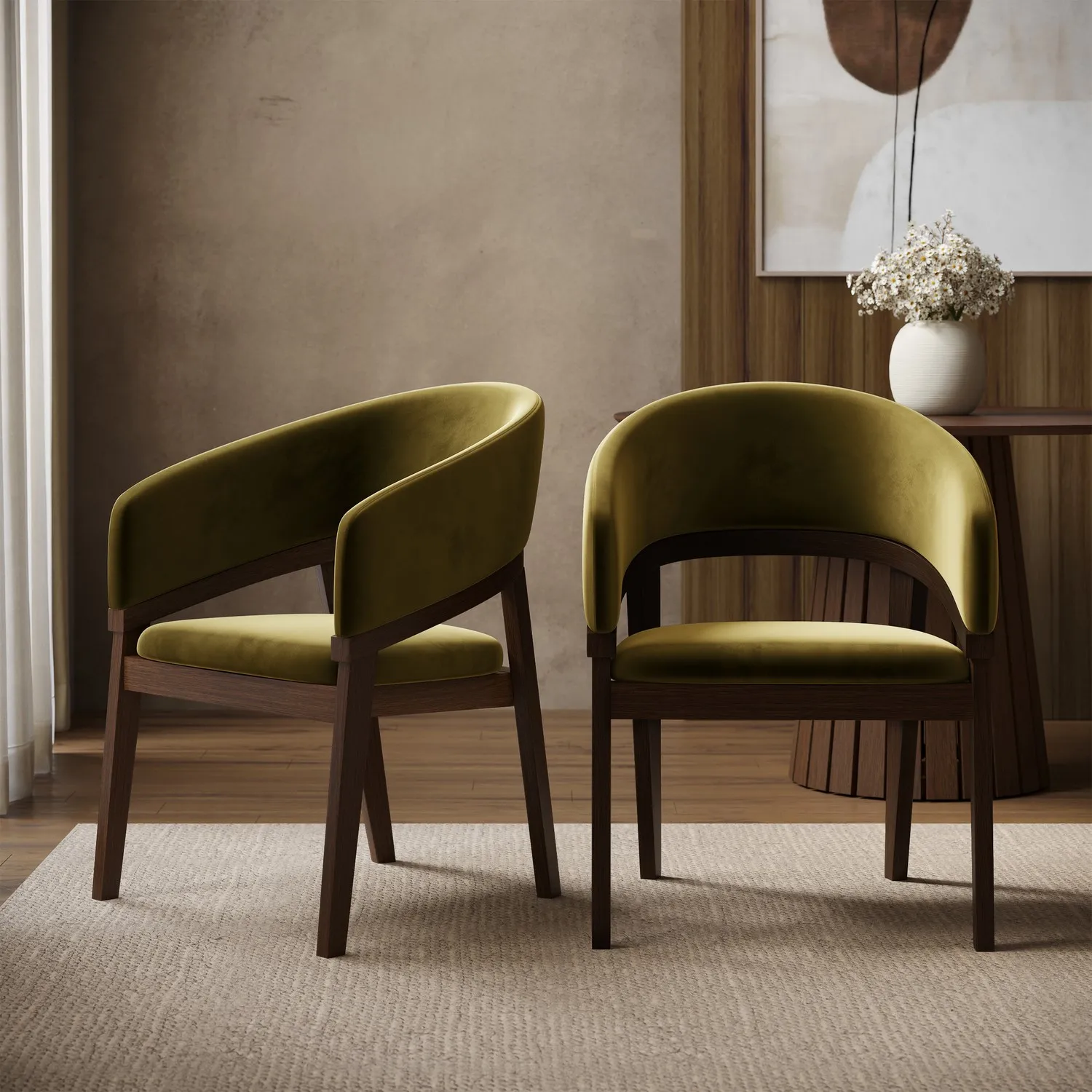 Set of 2 Curved Dining Chairs - Olive Green, Velvet product