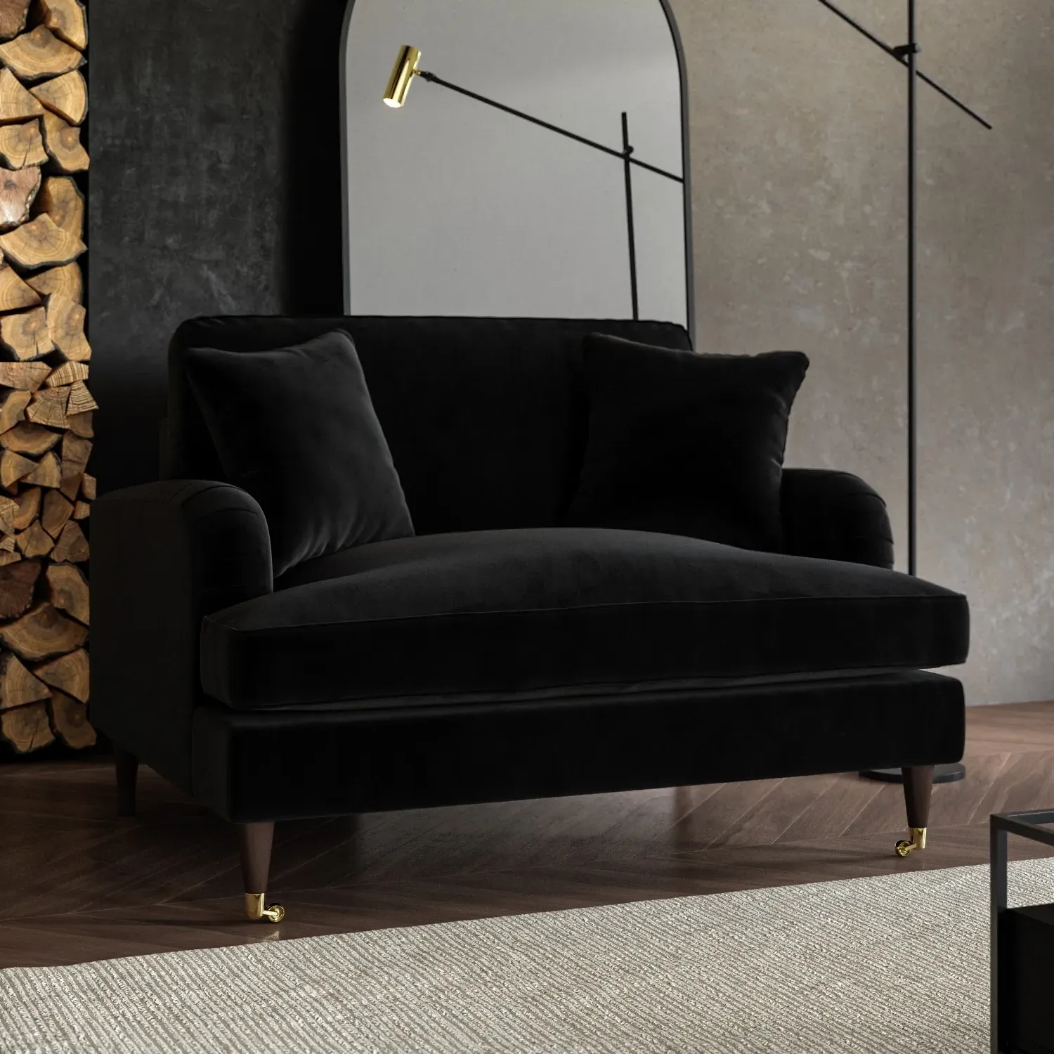 2-Seater Love Seat with Castors - Black, Velvet product