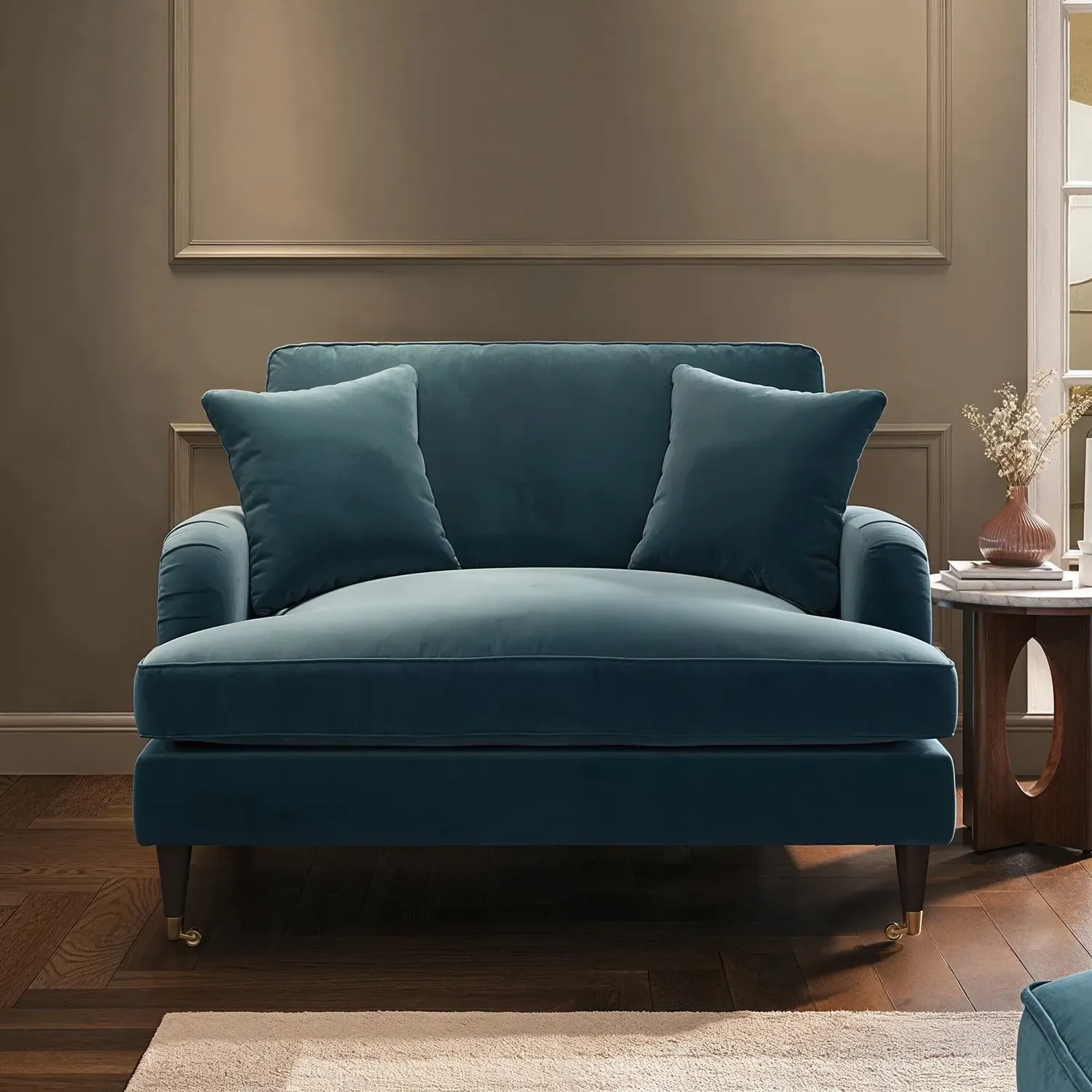 2-Seater Loveseat with Castors - Blue, Velvet alternate view
