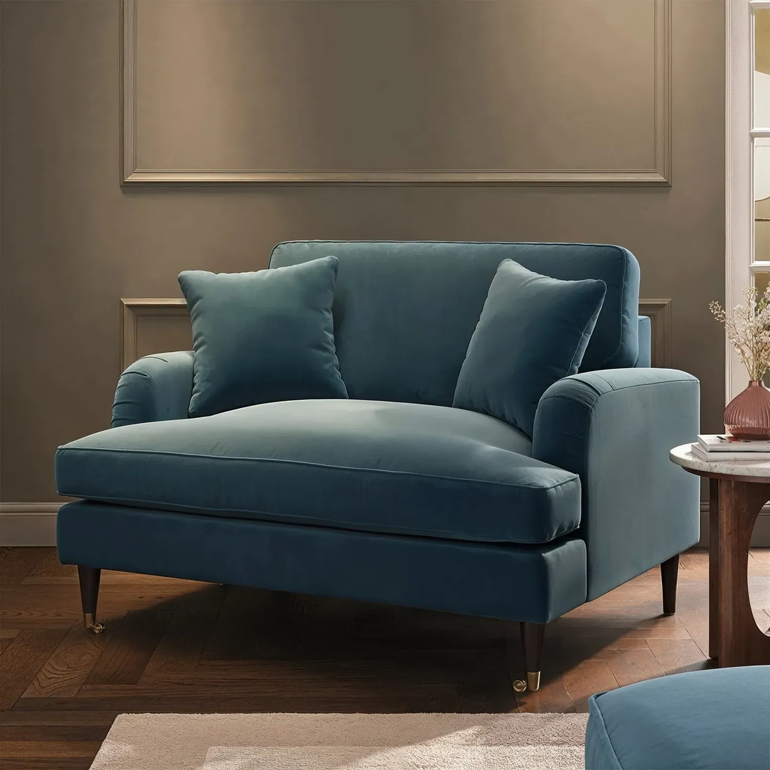 2-Seater Loveseat with Castors - Blue, Velvet product