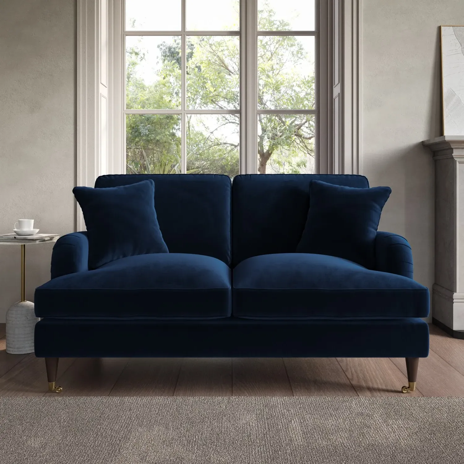 2-Seater Sofa and Footstool Set - Navy, Velvet alternate view