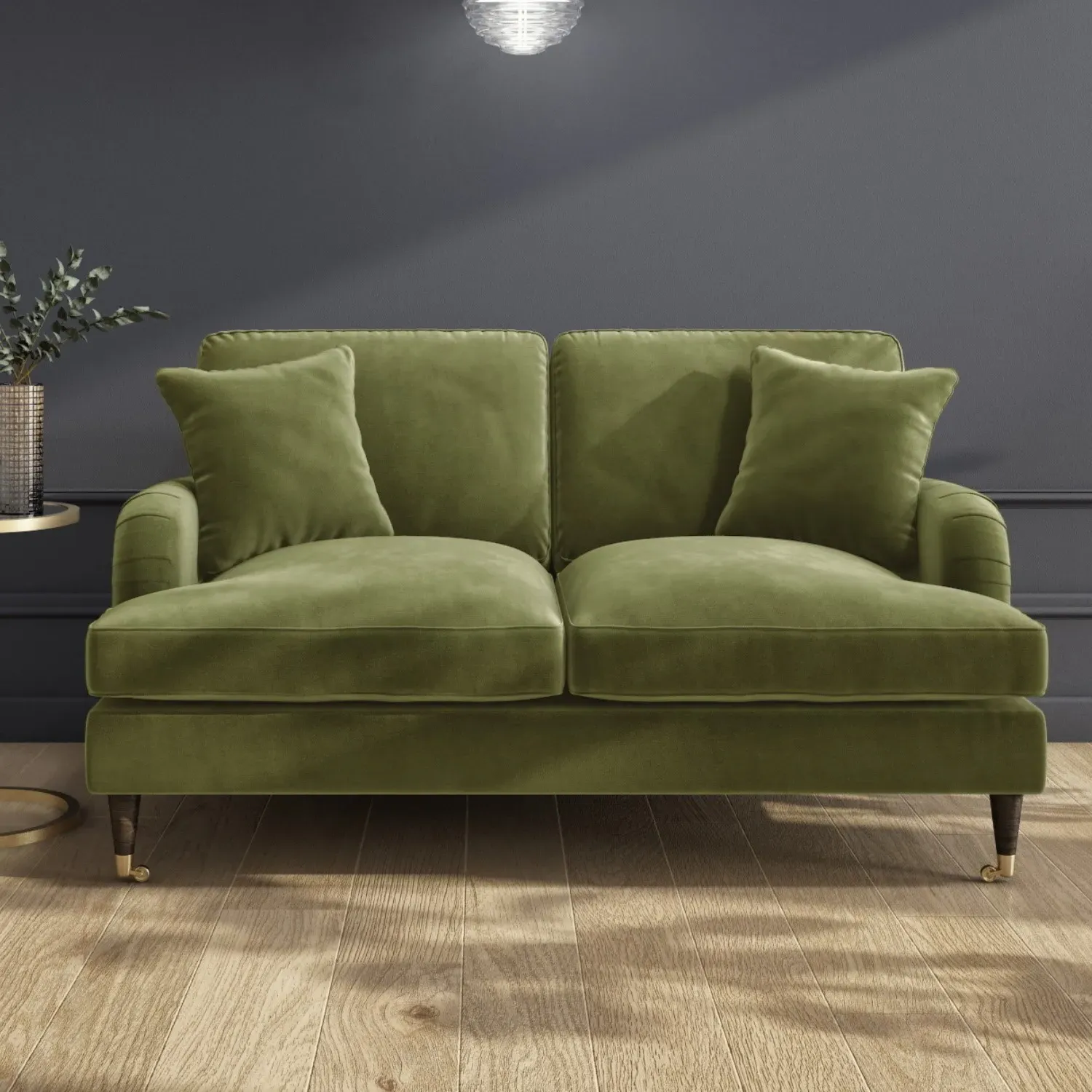 Payton 2-Seater Sofa and Love Seat Set - Olive Green, Velvet alternate view