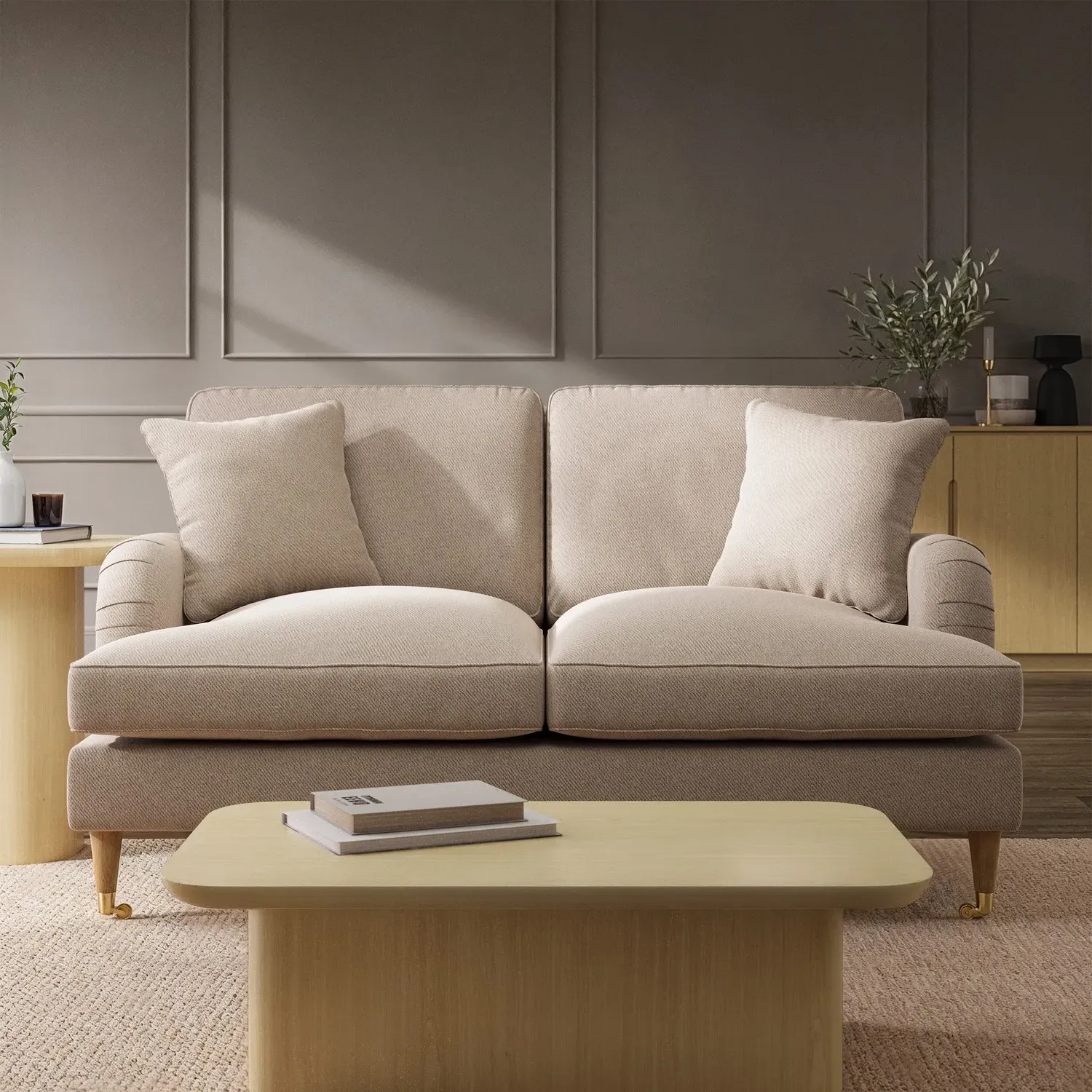 Payton 2-Seater Sofa with Castors - Beige, Woven Fabric product