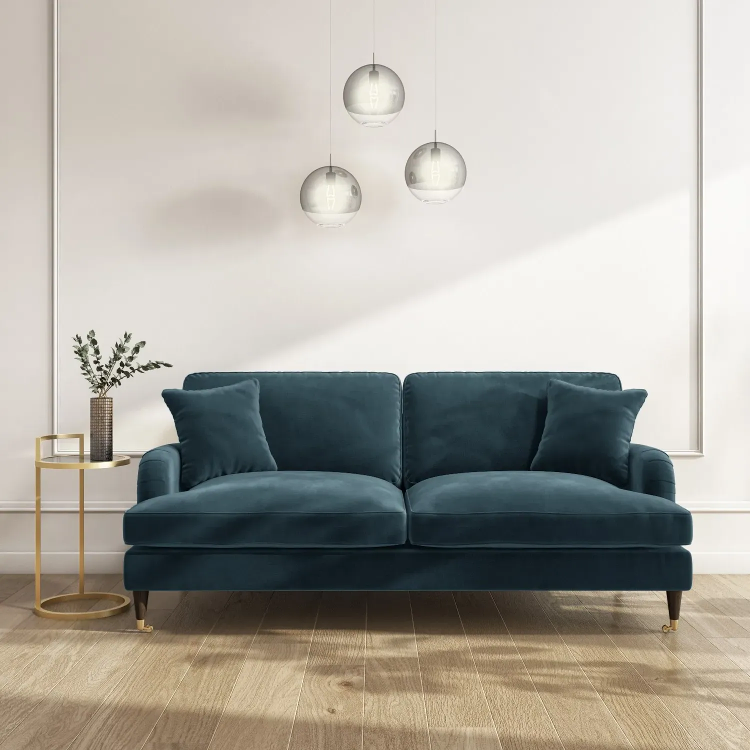 3 & 2 Seater Sofa Set with Cushions - Petrol Blue, Velvet alternate view