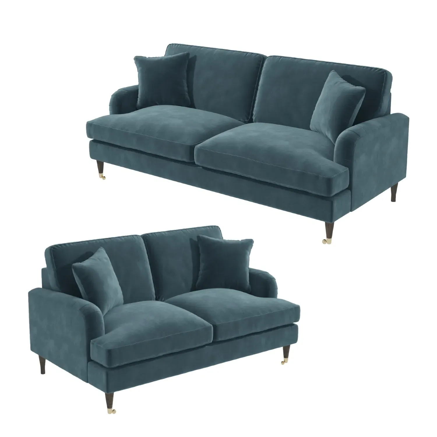 3 & 2 Seater Sofa Set with Cushions - Petrol Blue, Velvet product