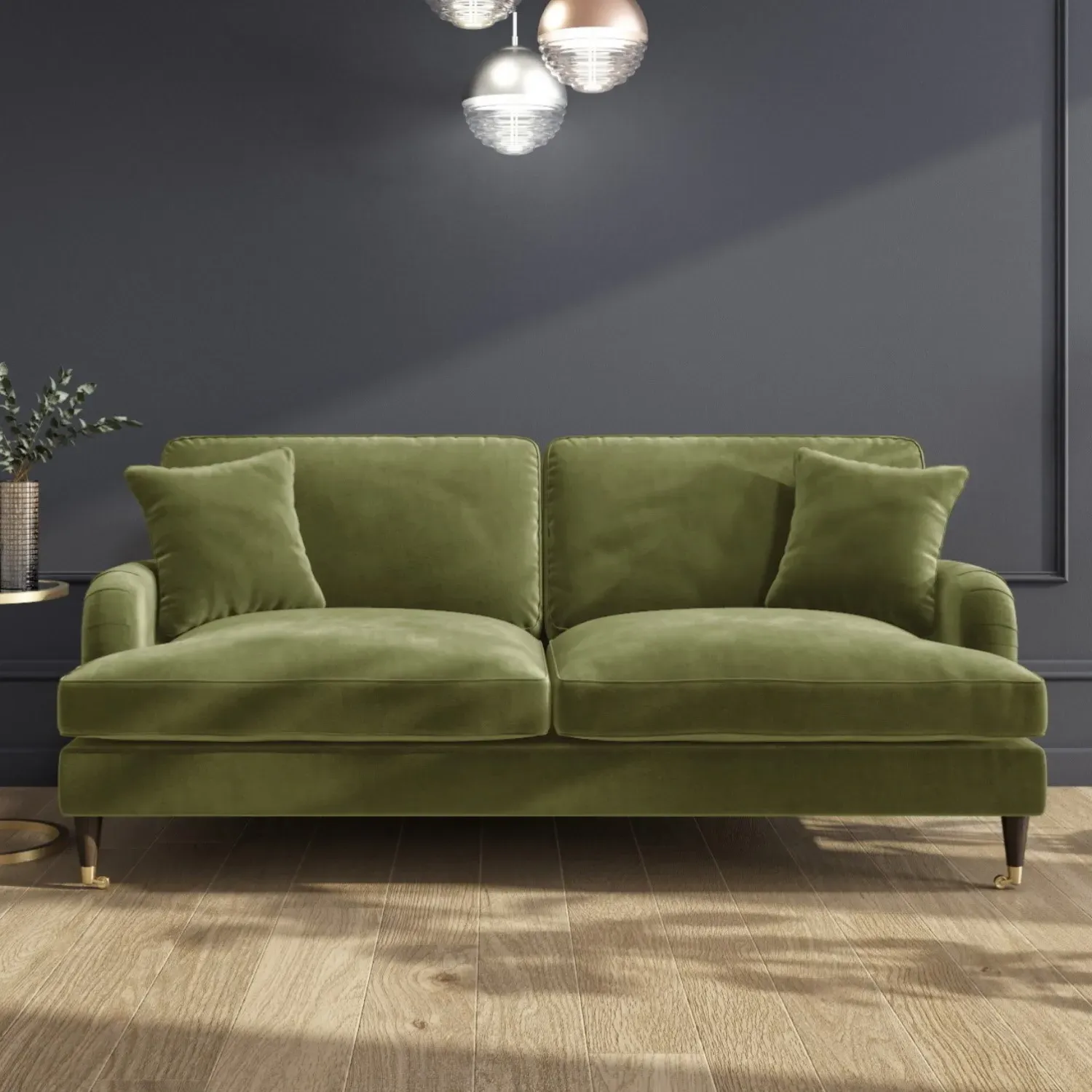 3-Piece Sofa Set with Gold Castor Legs - Olive Green, Velvet alternate view