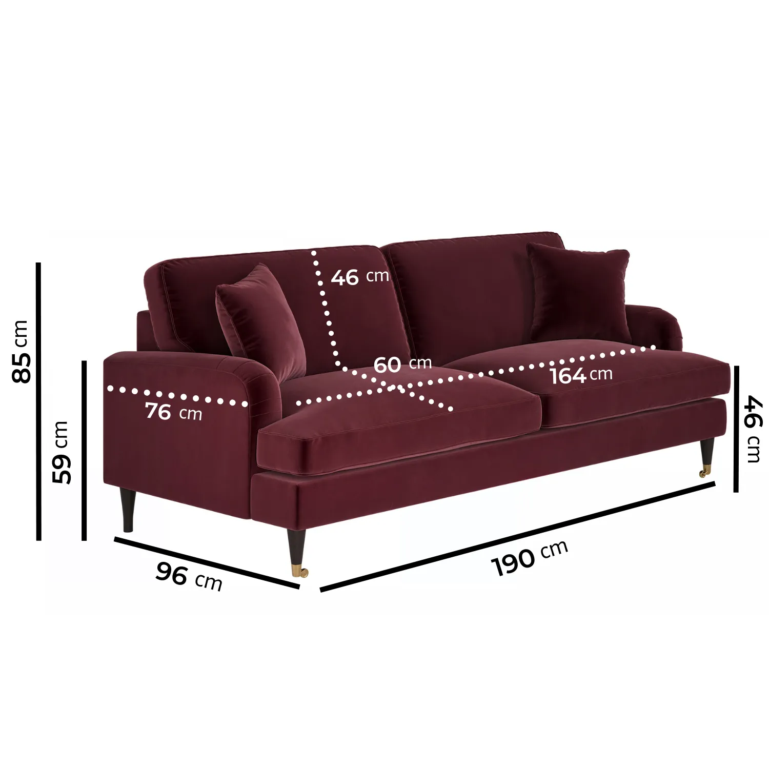 3-Seater Sofa with Scatter Cushions - Burgundy, Velvet alternate view