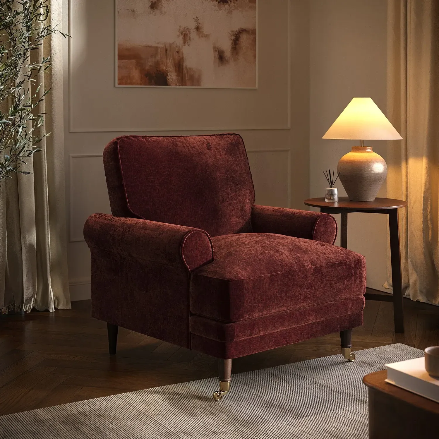 Payton Heritage Armchair with Feather-Fill - Berry Brown, Chenille product