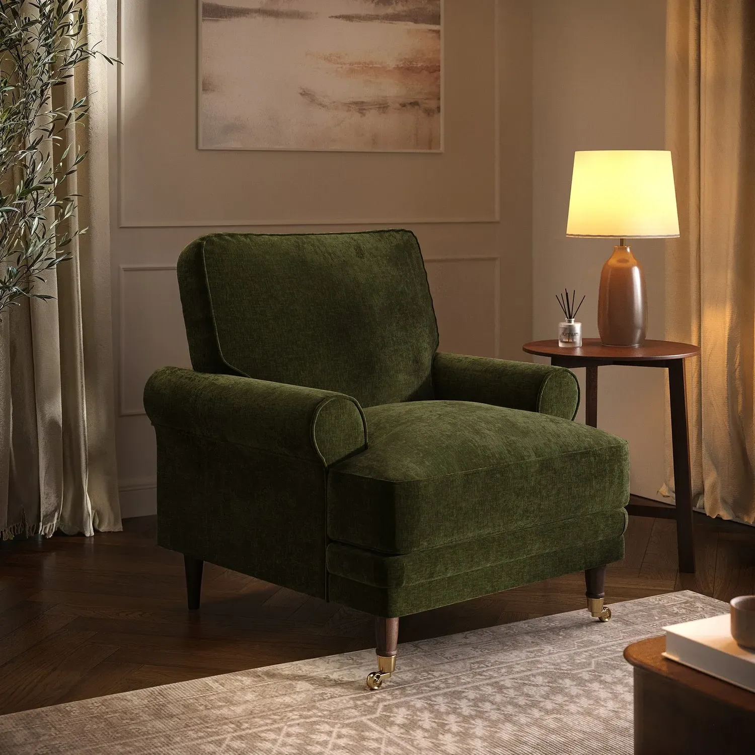 Payton Heritage Armchair with Scroll Arms - Forest Green, Chenille product