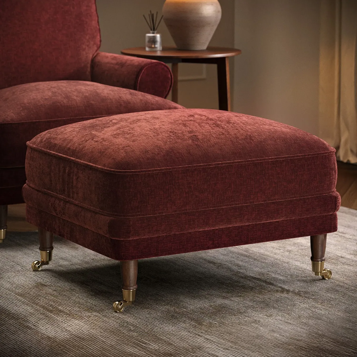 Payton Heritage Feather-Filled Footstool - Berry Brown, Chenille product