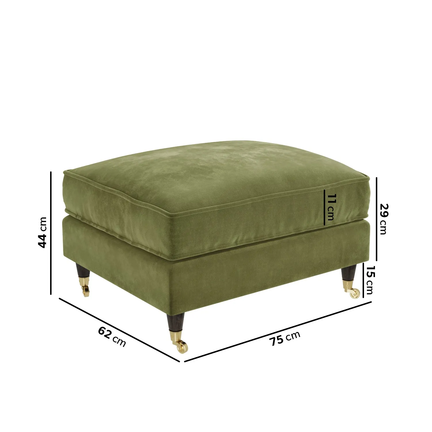 Large Footstool with Castors - Olive Green, Velvet alternate view