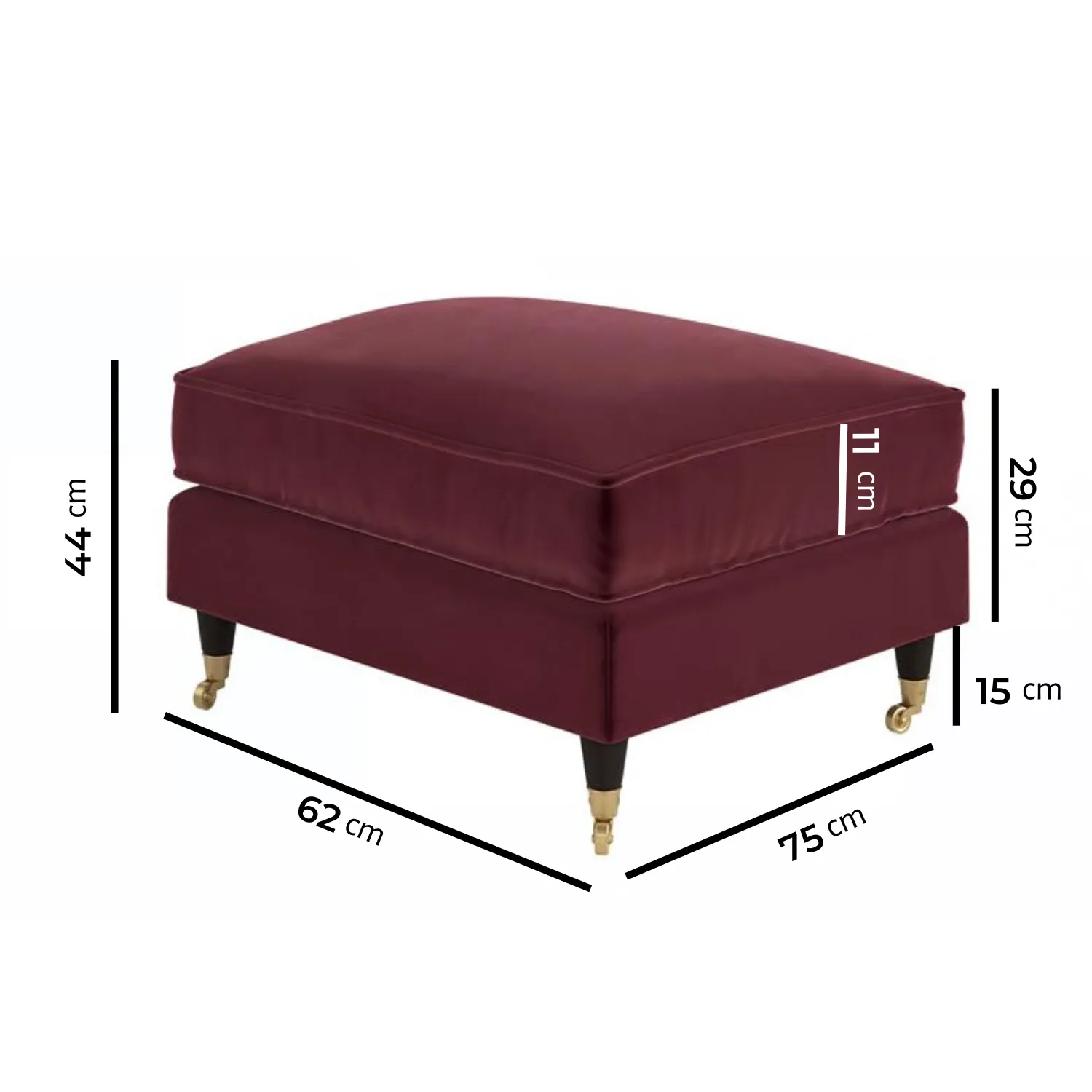Payton Large Footstool with Castors - Burgundy, Velvet alternate view