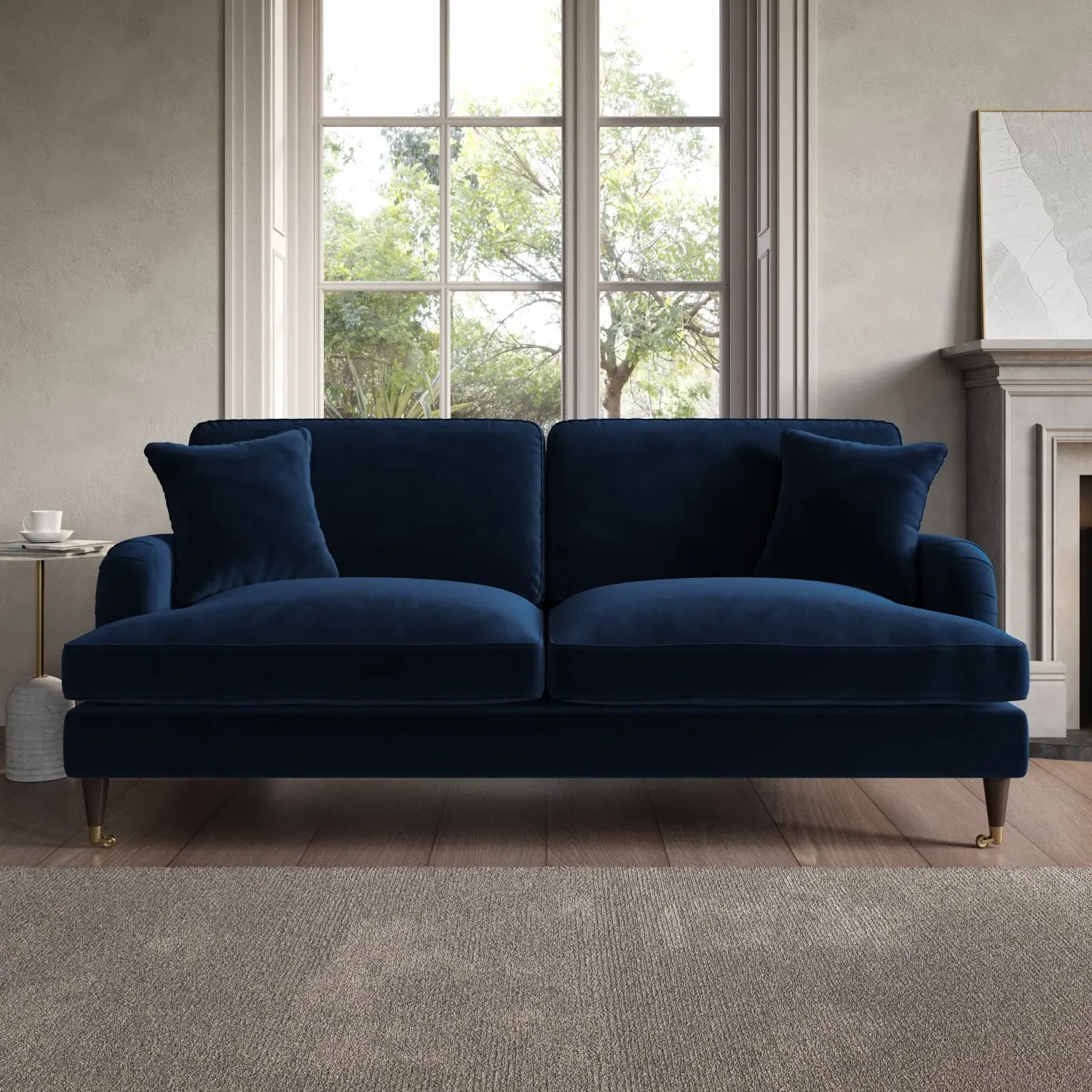 Payton 2 Sofas and Footstool Set - Navy, Velvet alternate view