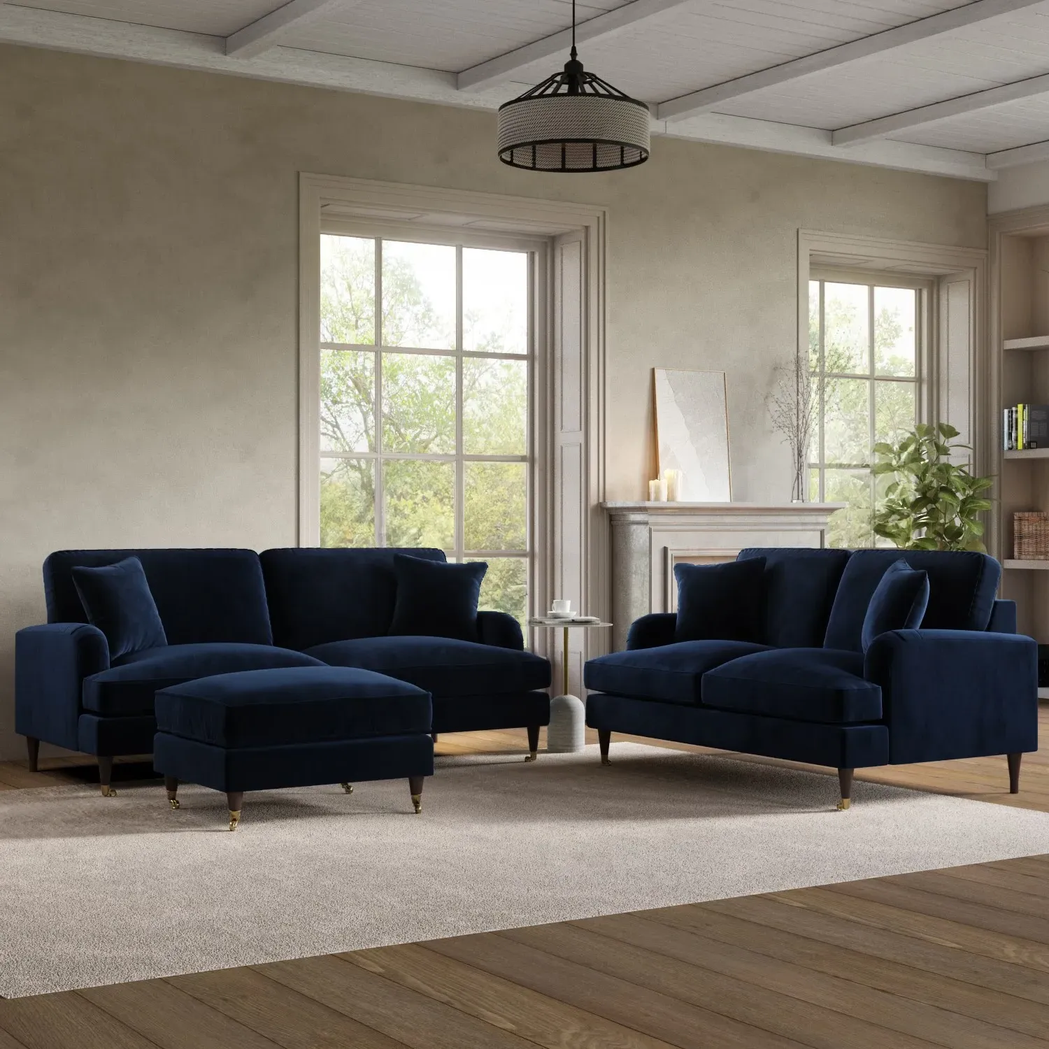 Payton 2 Sofas and Footstool Set - Navy, Velvet product