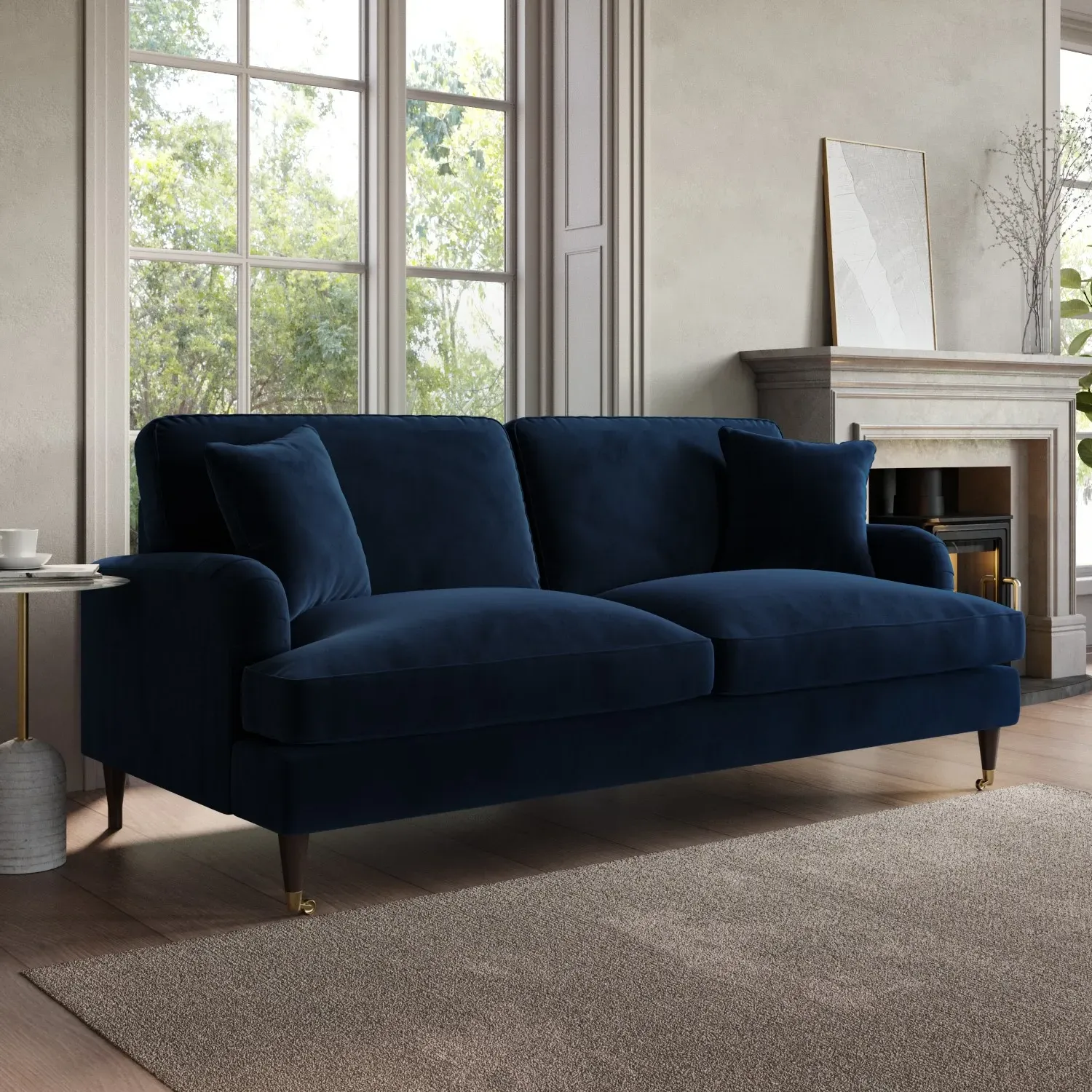Payton 3-Seater Sofa with Castors - Navy Blue, Velvet alternate view