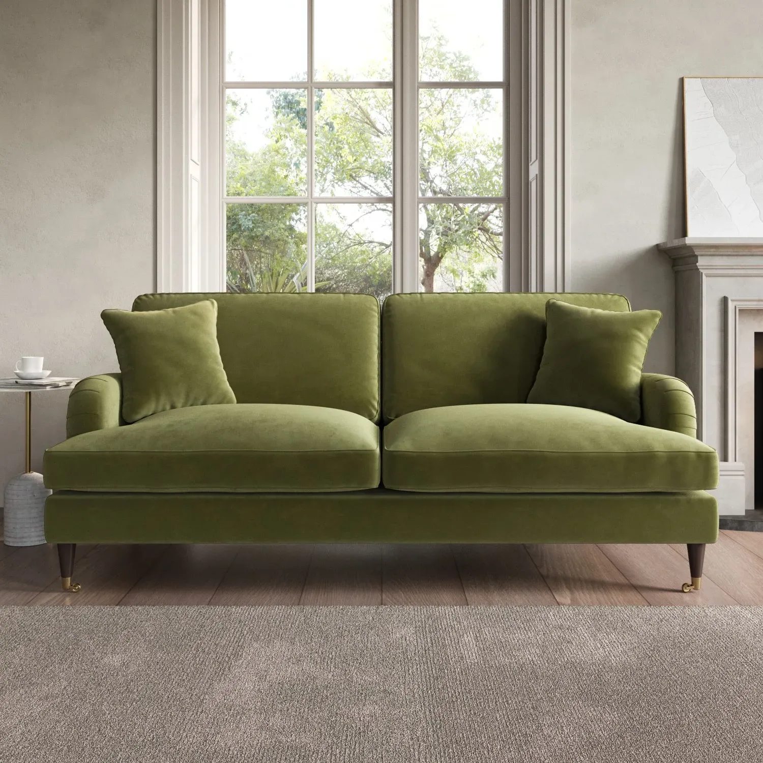 Payton 3-Seater Sofa with Castors - Olive Green, Velvet product