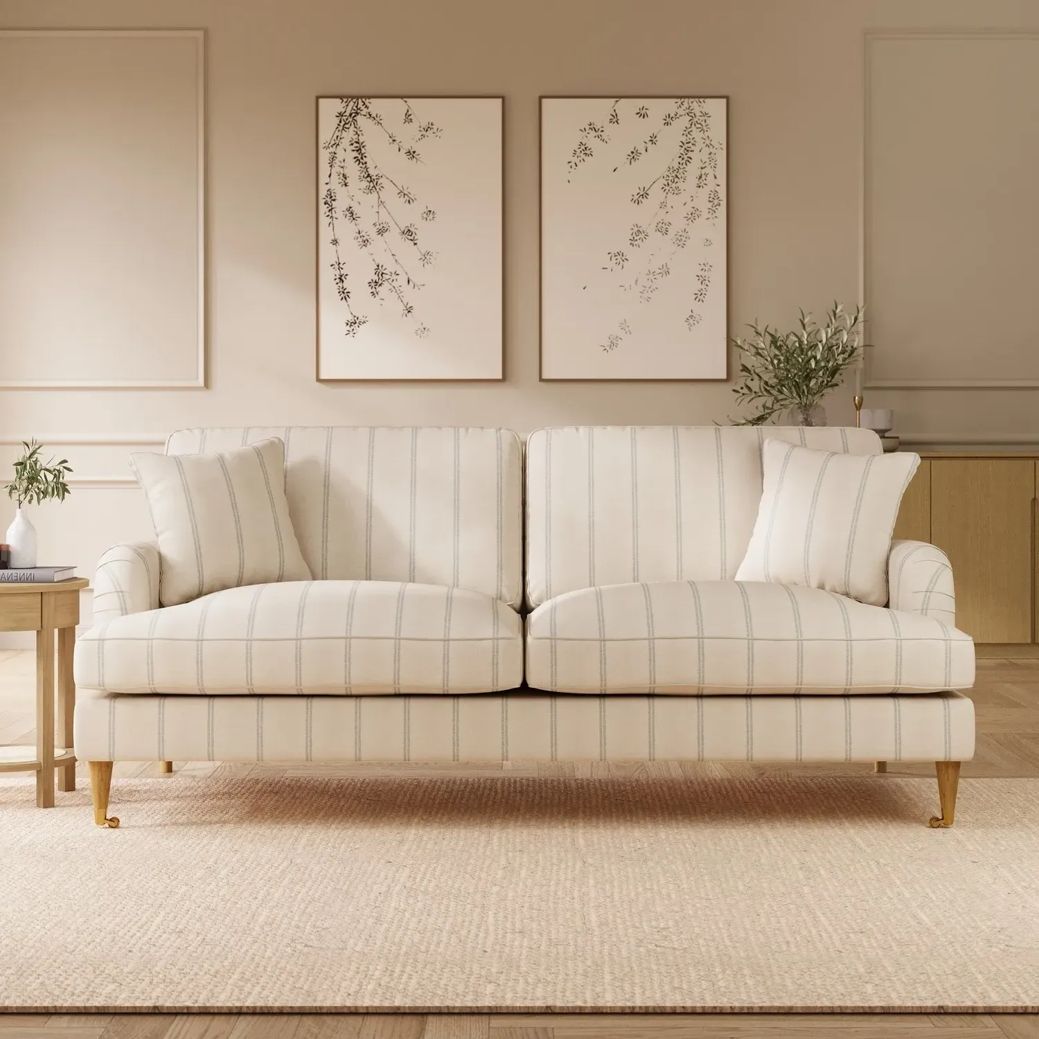 Payton 3-Seater Sofa with Ruched Arms - Cream Blue Stripe, Chenille product