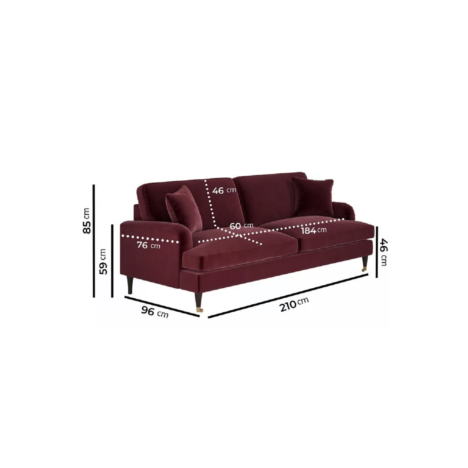 Payton 4-Seater Sofa with Gold Castors - Burgundy, Velvet alternate view