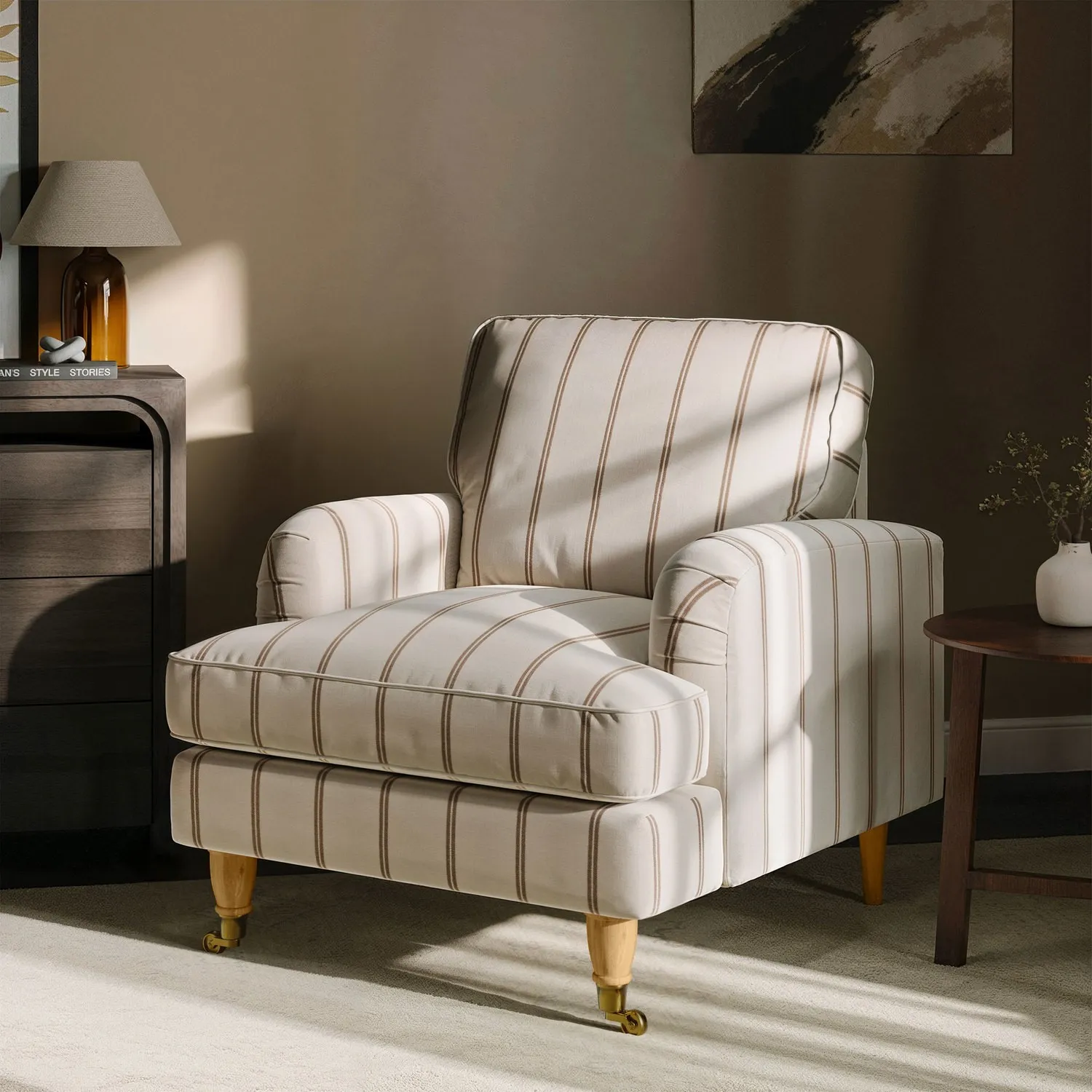 Payton Armchair with Castor Wheels - Cream, Chenille product
