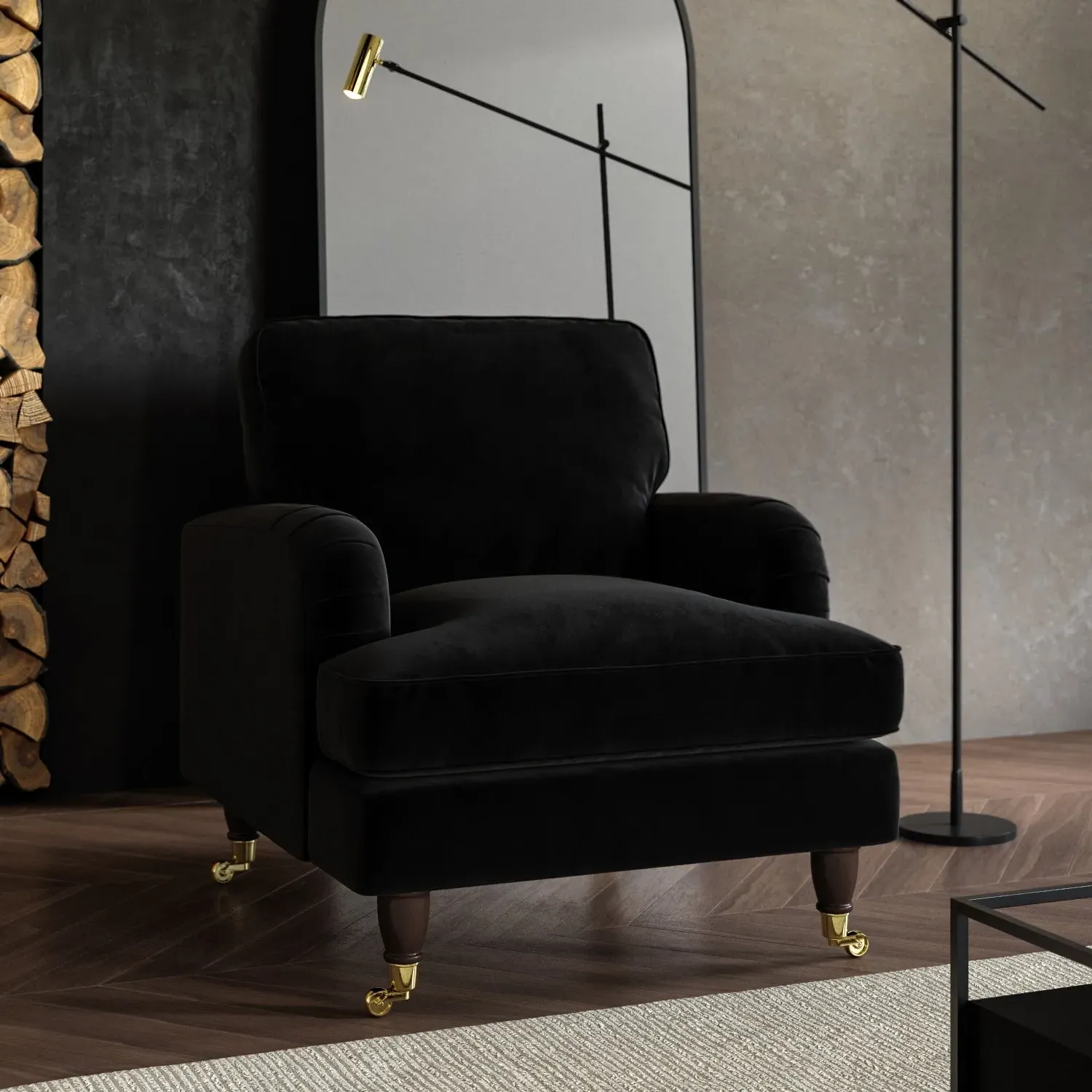 Payton Armchair with Castors - Black, Velvet product