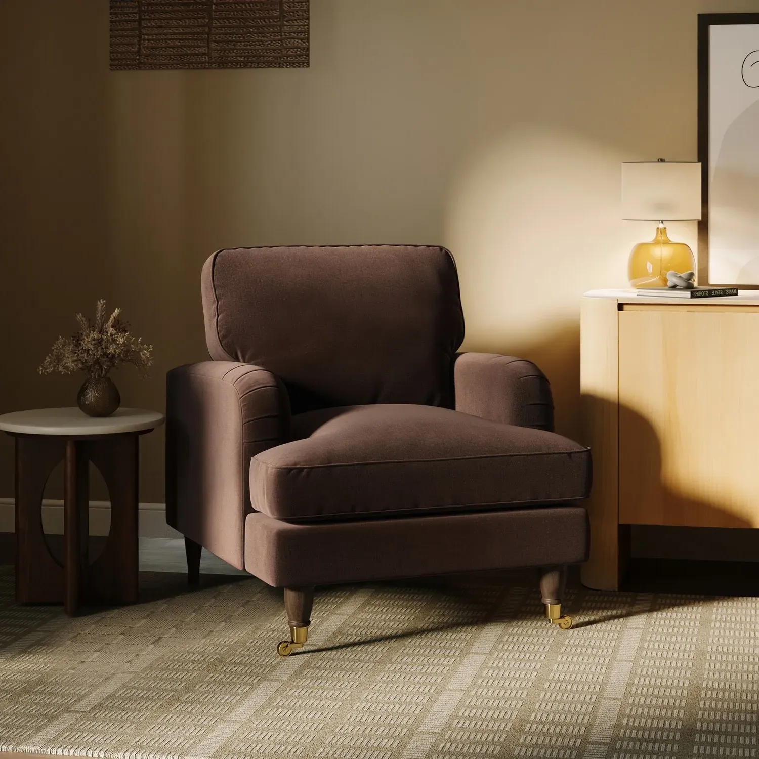 Payton Armchair with Castors - Brown, Chenille product