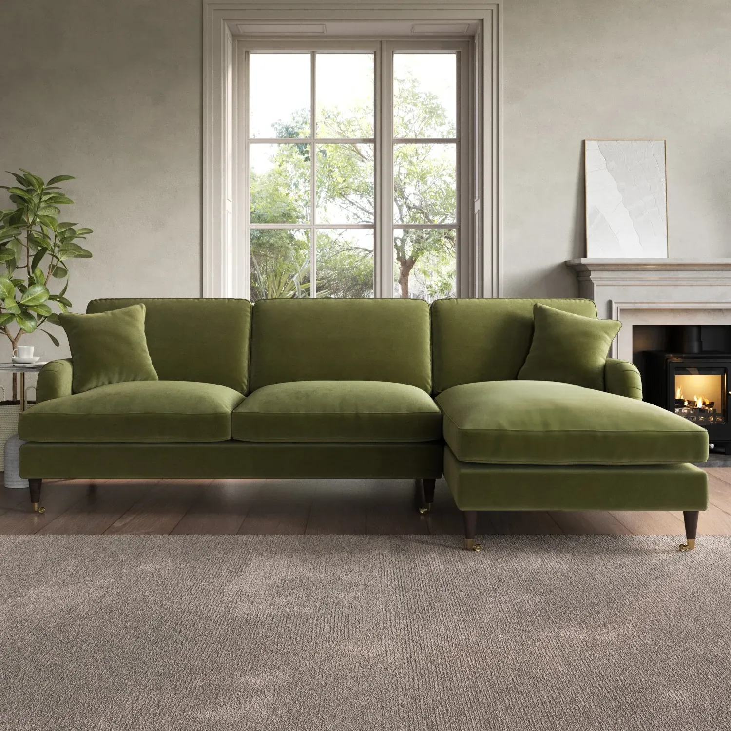 Payton L-Shaped 4 Seater Chaise Corner Sofa - Olive Green, Velvet product