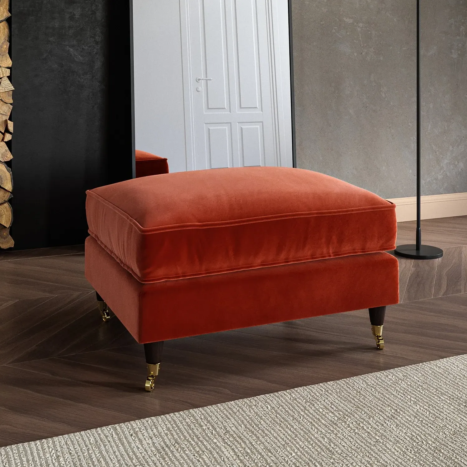 Payton Large Footstool with Castor Wheels - Orange, Velvet product