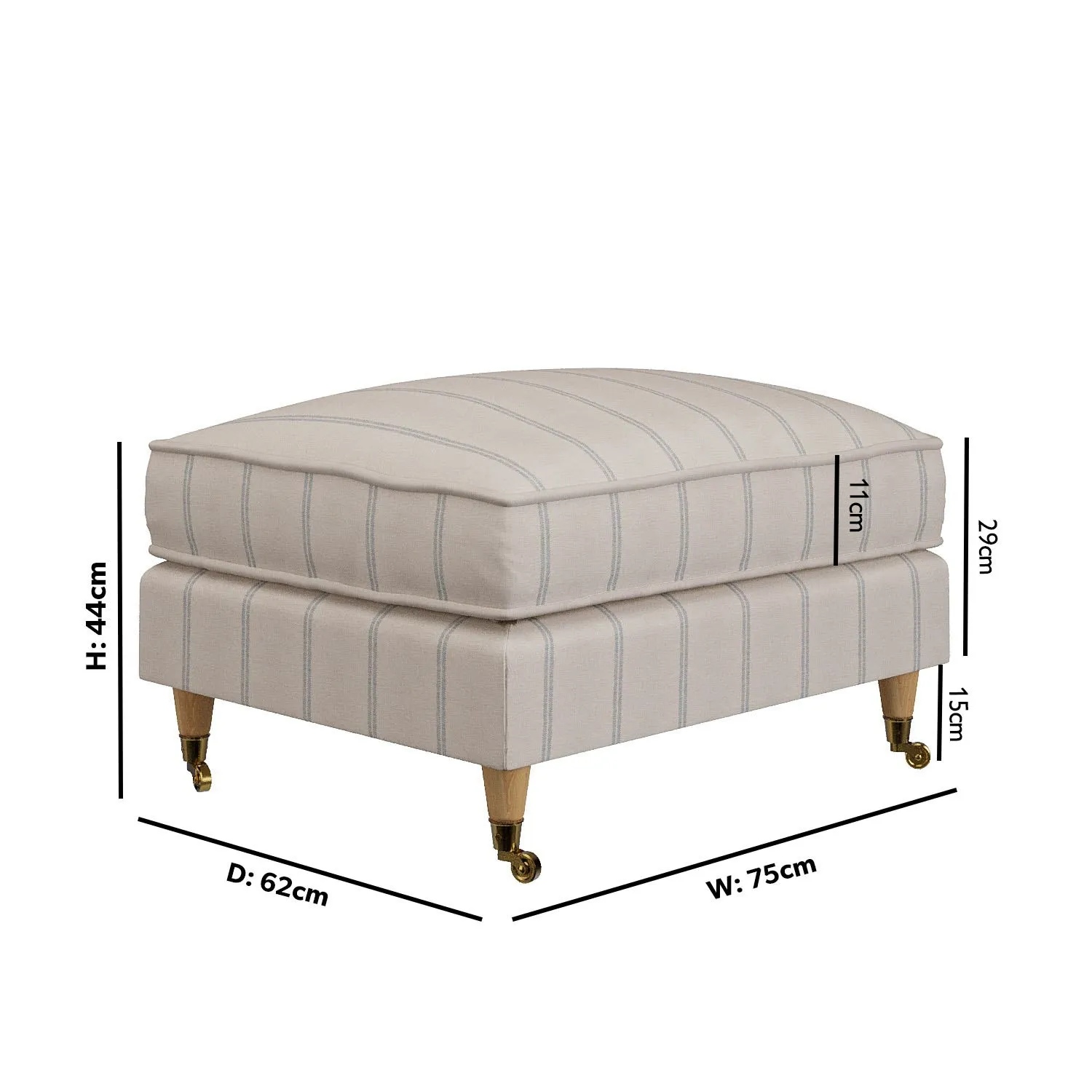 Striped Footstool with Castor Wheels - Cream, Chenille alternate view
